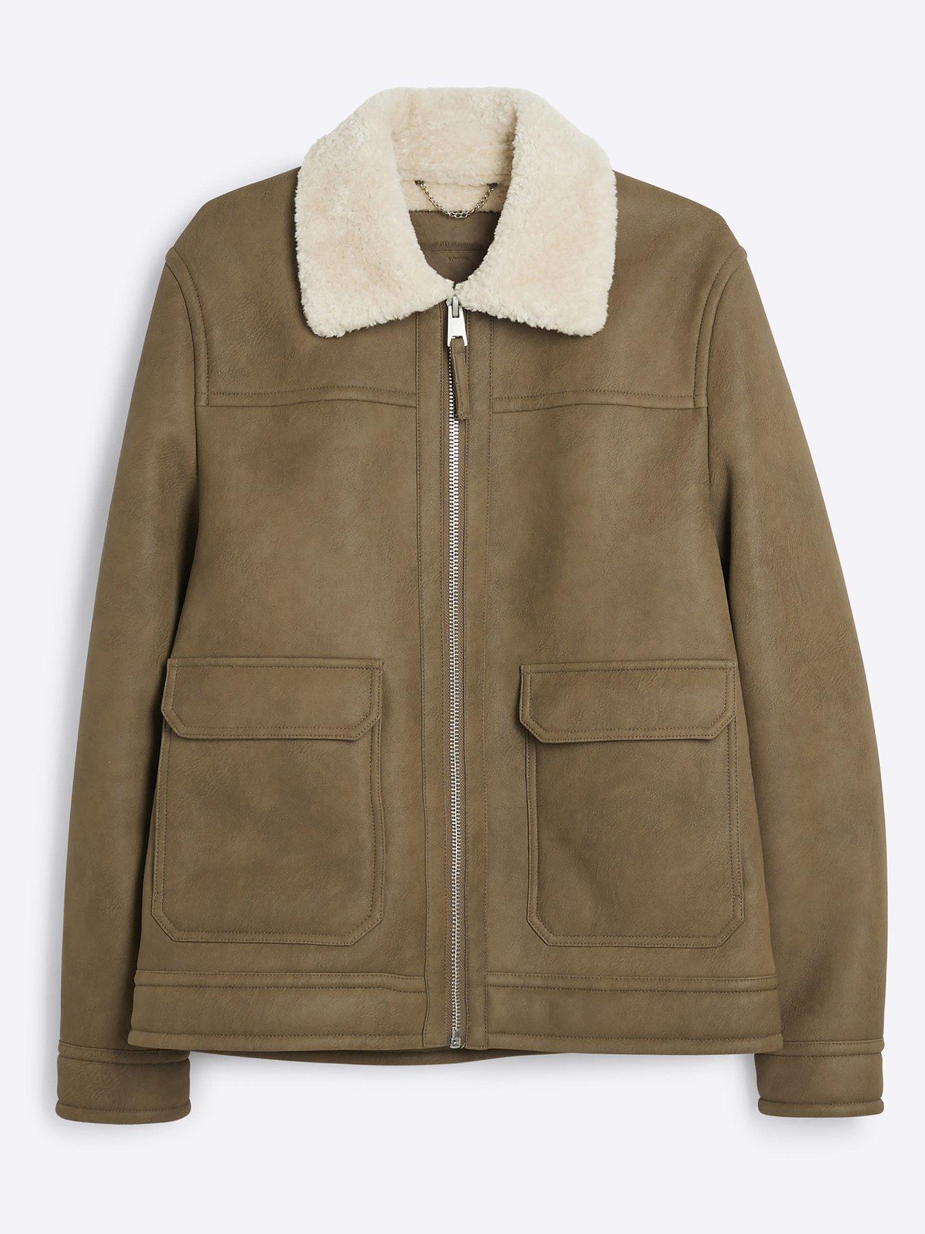 River Island Nubuck Shearling Western Jacket Beige Very