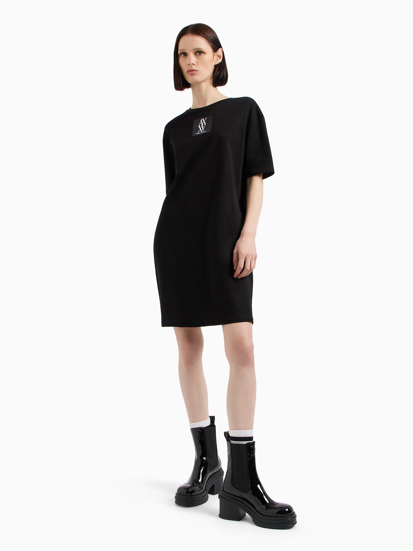 Armani Exchange Patch Logo Jersey T-Shirt Dress - Black