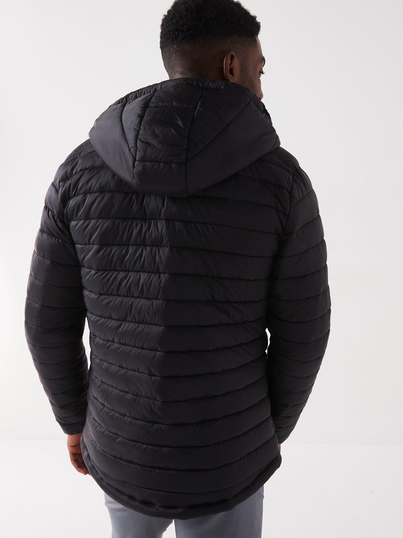Schott black padded longline hooded coat clearance