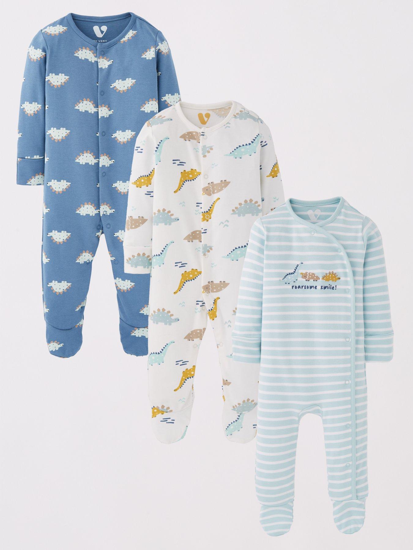 undefined Baby Boys 3 Pack Dinosaur Sleepsuit - Multi