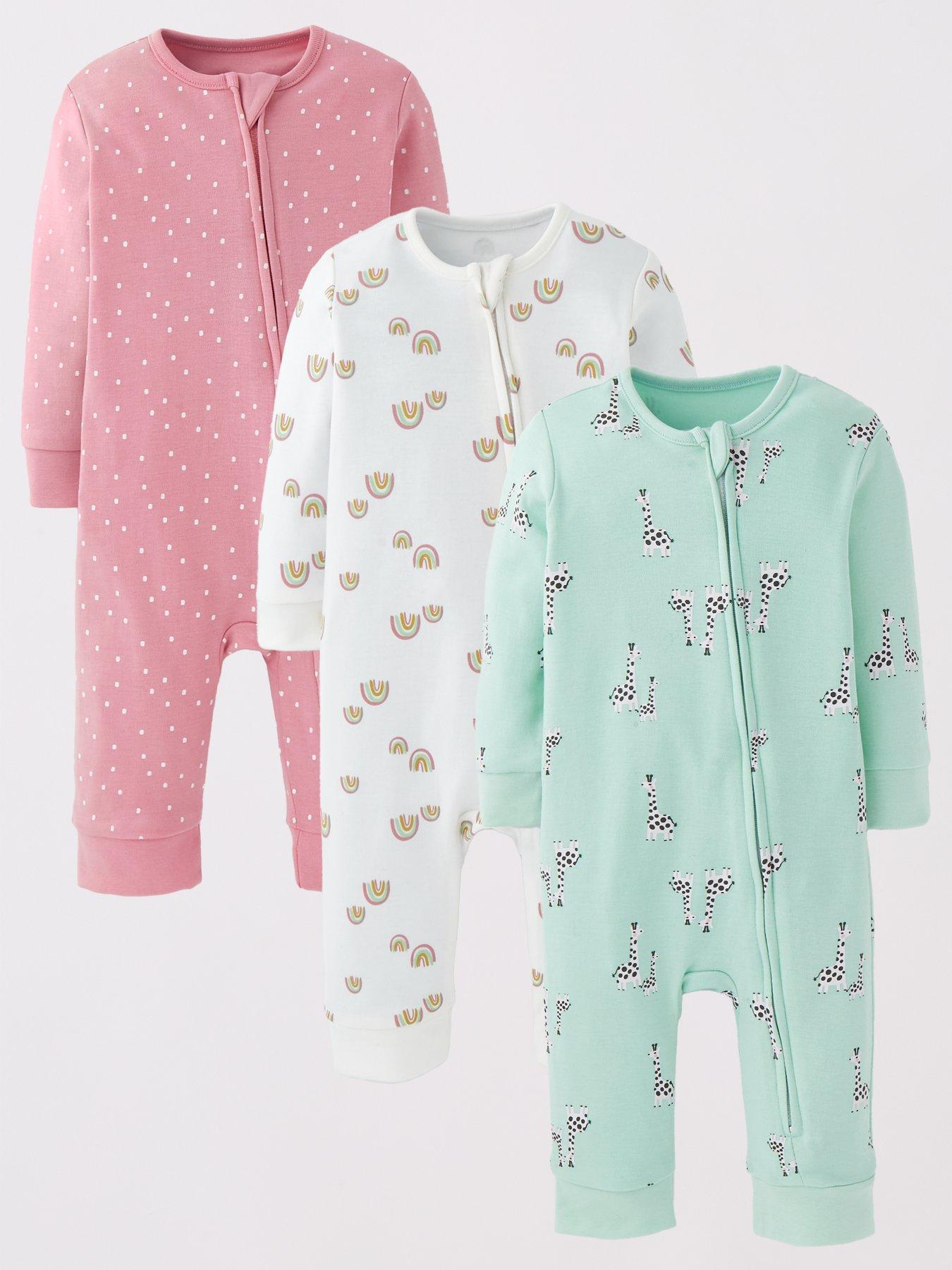 undefined Baby Girls 3 Pack Zip Through Footless Sleepsuit - Multi