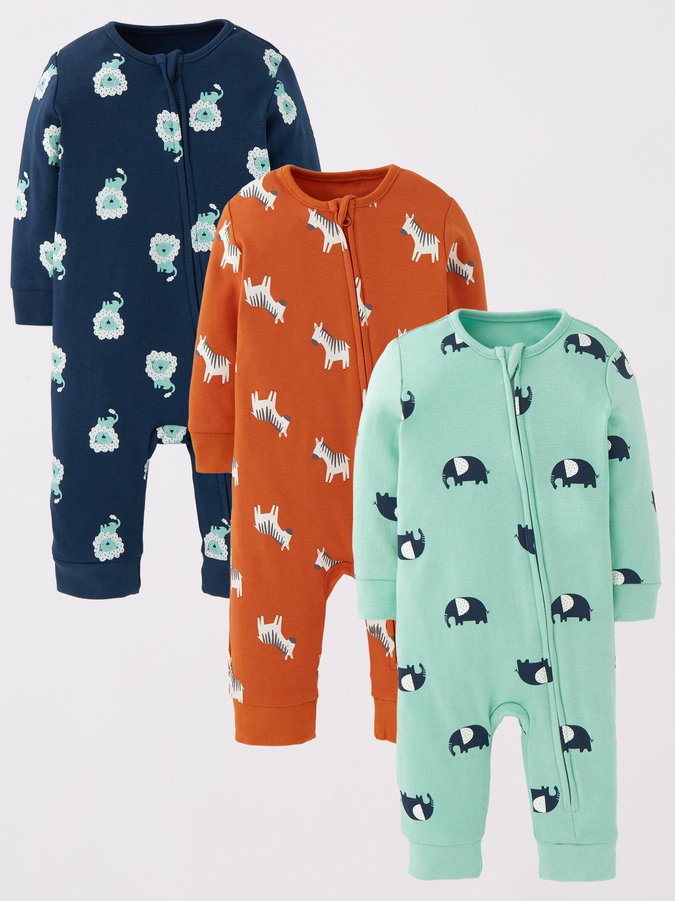 undefined Baby Boys 3 Pack Zip Through Footless Sleepsuit - Multi