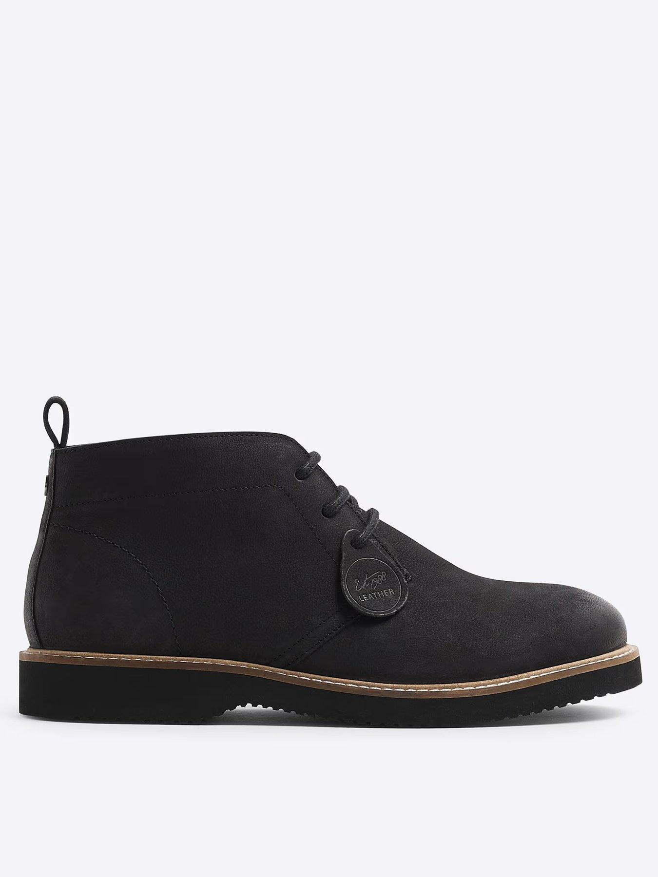 River Island Pu Chukka Boots, Black, Size 7, Men