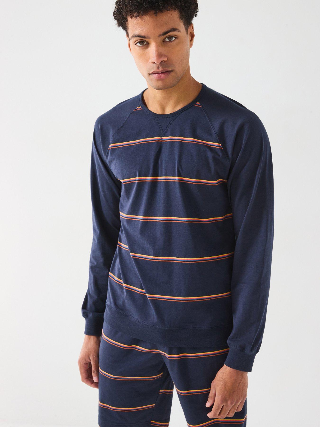 undefined Yarn Dye Stripe Long Sleeve Loungewear Top - Navy