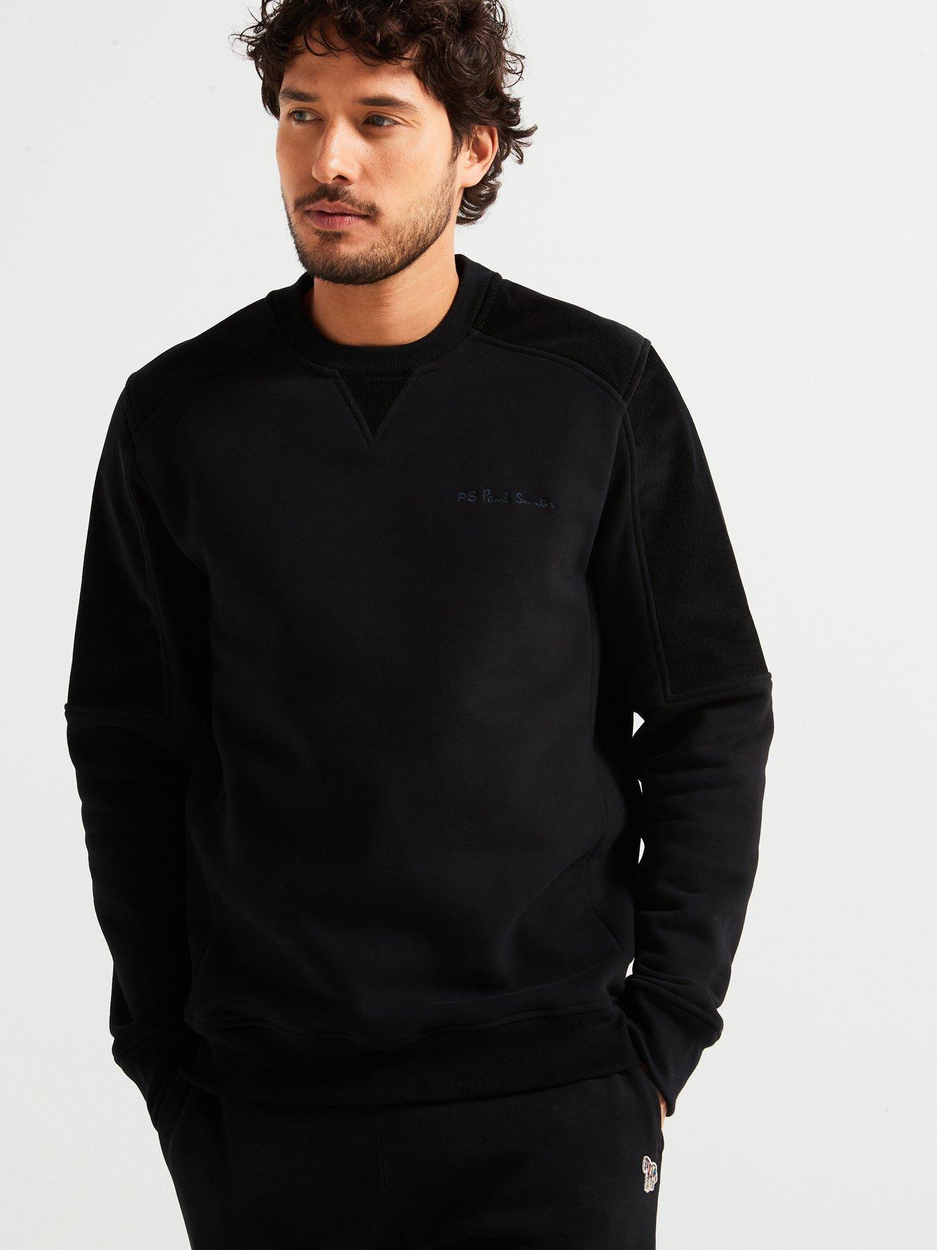 PS PAUL SMITH Regular Fit Cord Shoulder Trim Crew Sweat - Black