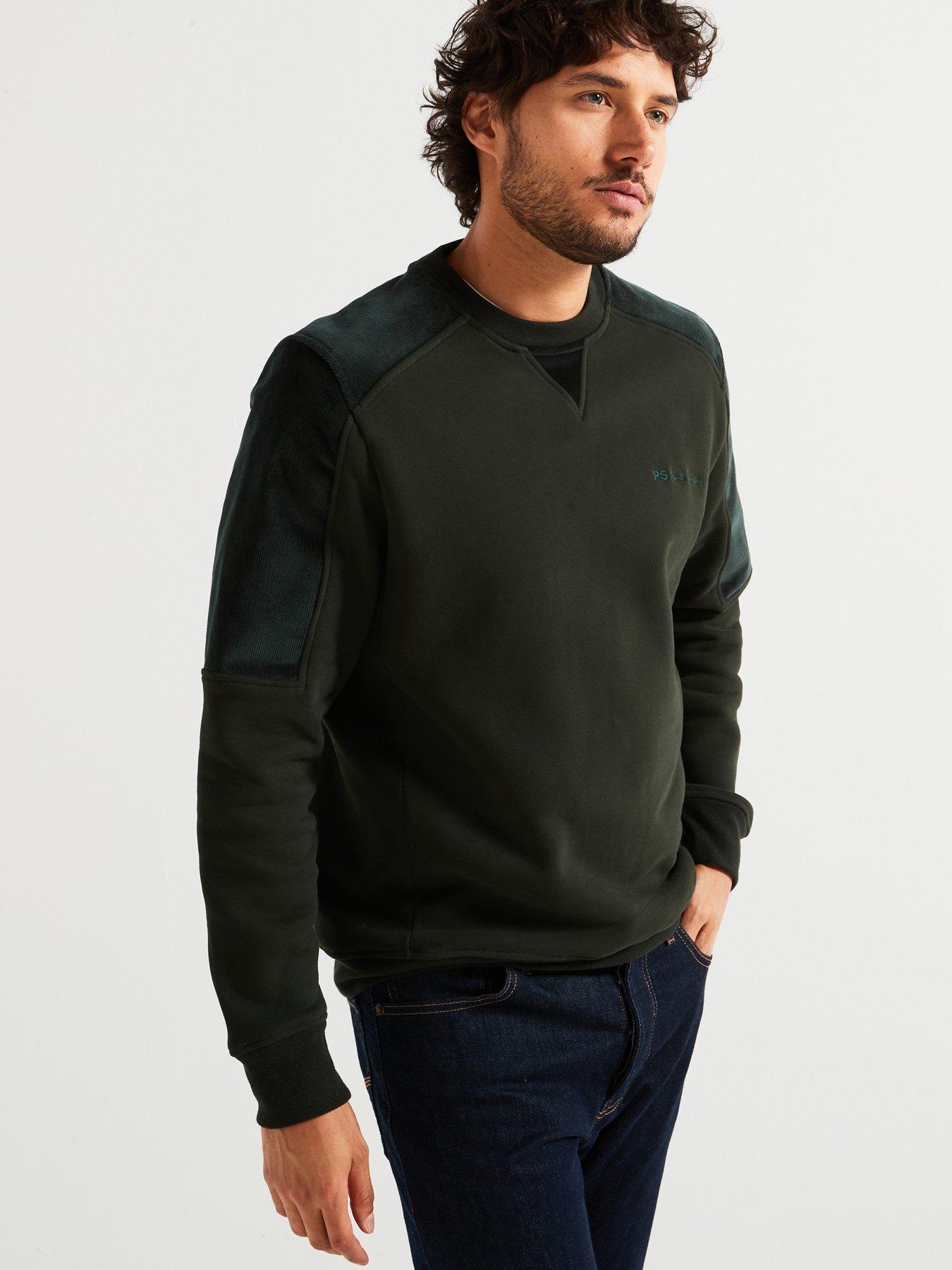 PS PAUL SMITH Regular Fit Cord Shoulder Trim Crew Sweat - Green, Green, Size Xl, Men