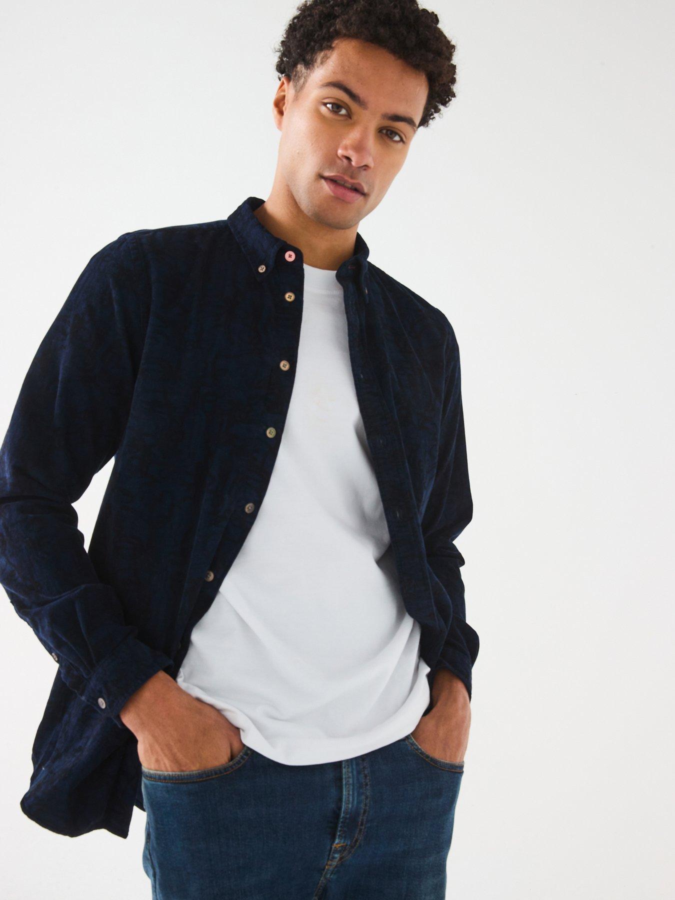 undefined Tailored Fit Button Down Swirl Print Long Sleeve Shirt - Blue