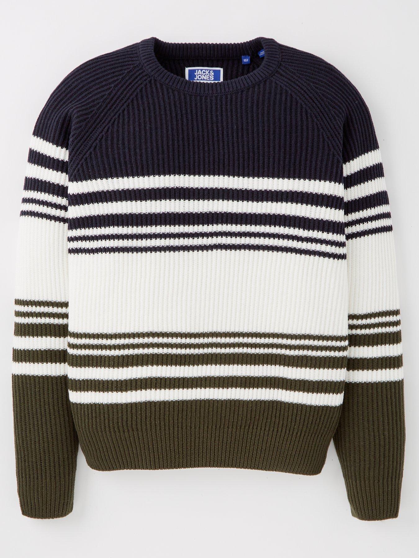 undefined Boys Panel Knit Crew Neck Jumper - Navy