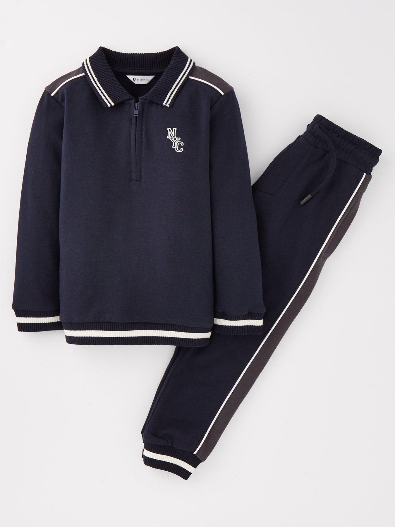 undefined Boys Smart Polo Sweat And Jog Set - Navy