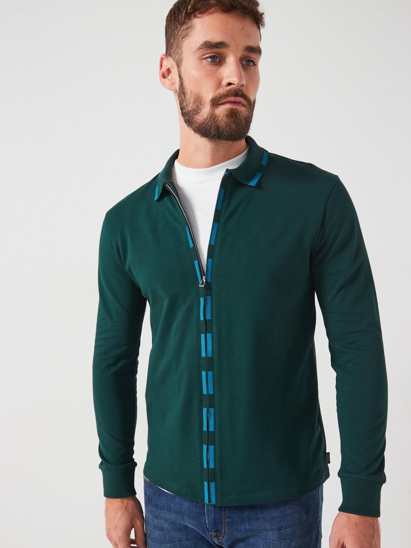 undefined Regular Zip Long Sleeve Polo Shirt - Green