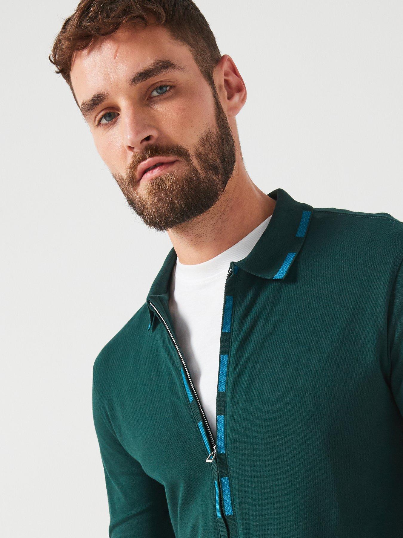 PS PAUL SMITH Regular Zip Long Sleeve Polo Shirt Green Very