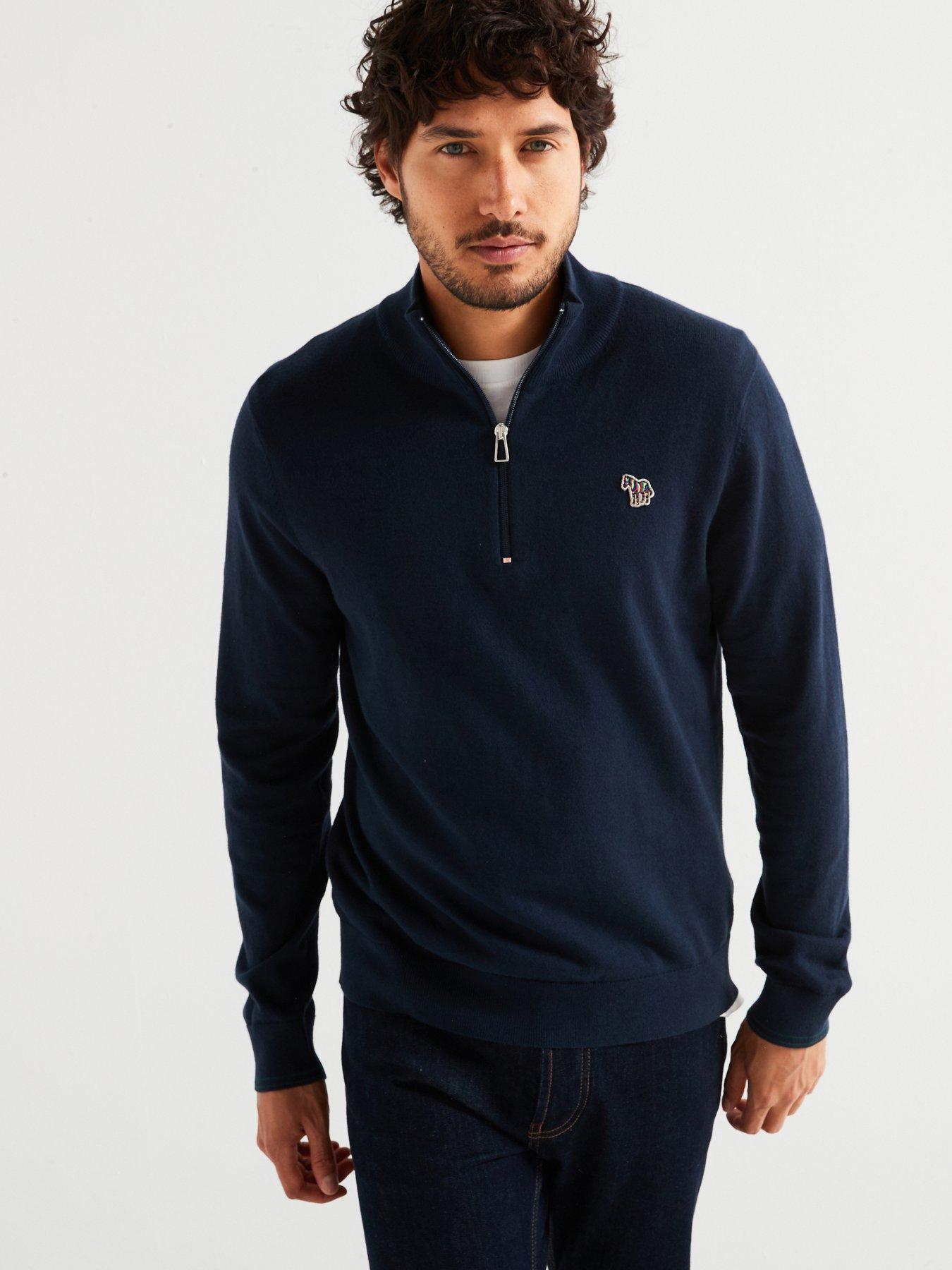 PS PAUL SMITH Regular Fit Zebra Half Zip Knitted Jumper - Navy