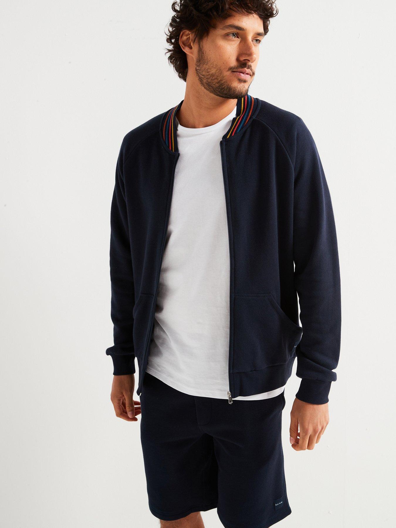 undefined Collar Stripe Baseball Jacket - Navy