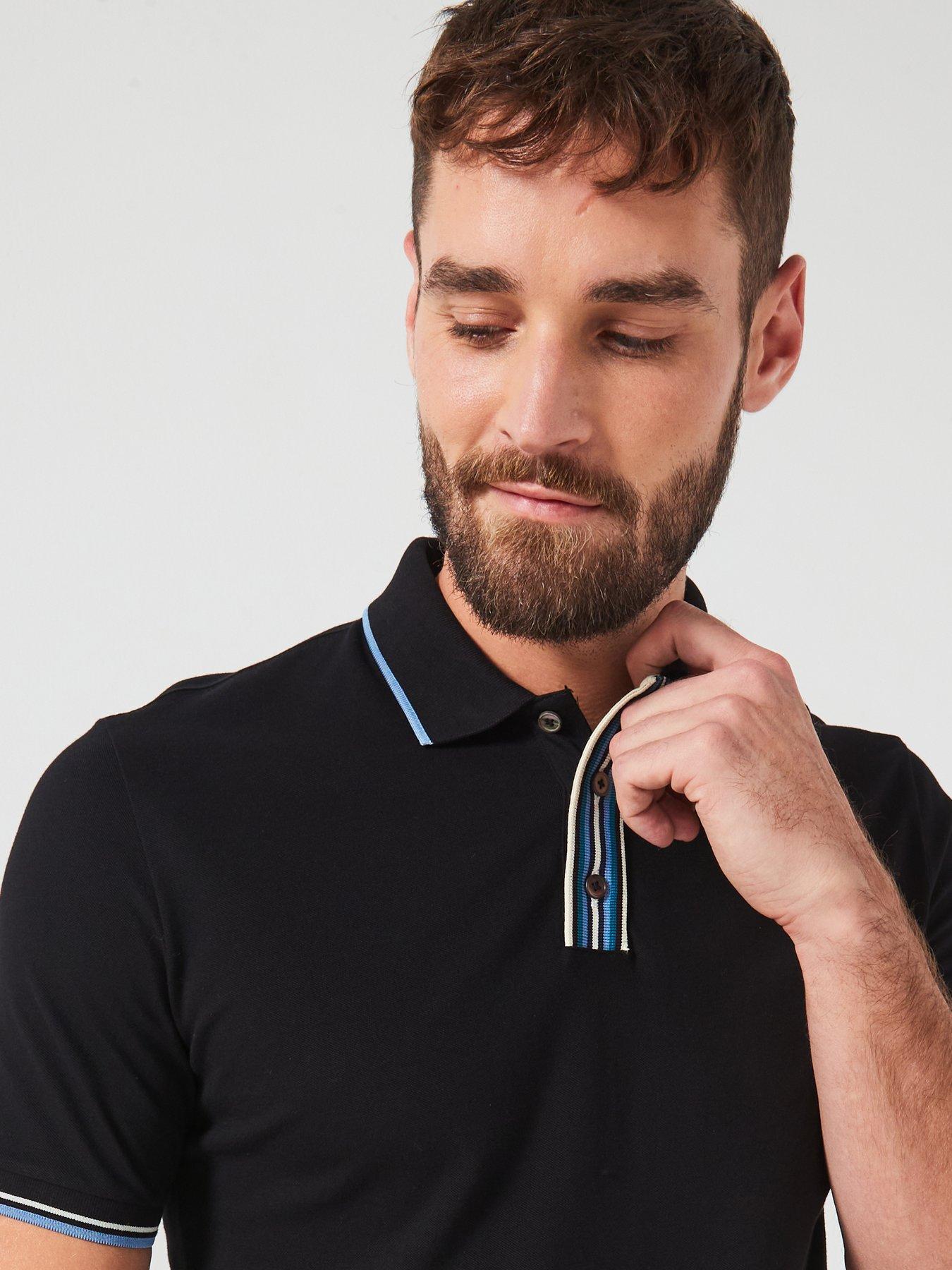 Image 4 of 4 of PS PAUL SMITH Regular Fit Stripe Placket Polo Shirt - Black