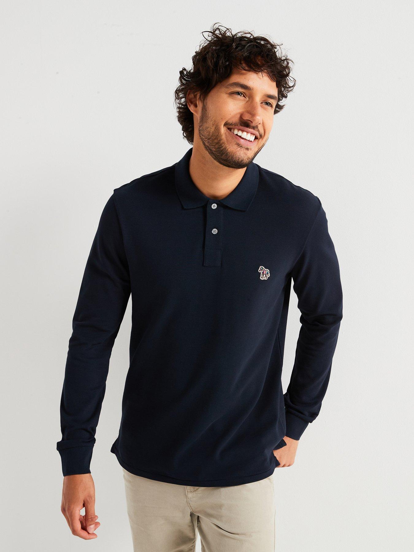 undefined Regular Fit Zebra Long Sleeve Polo Shirt - Navy