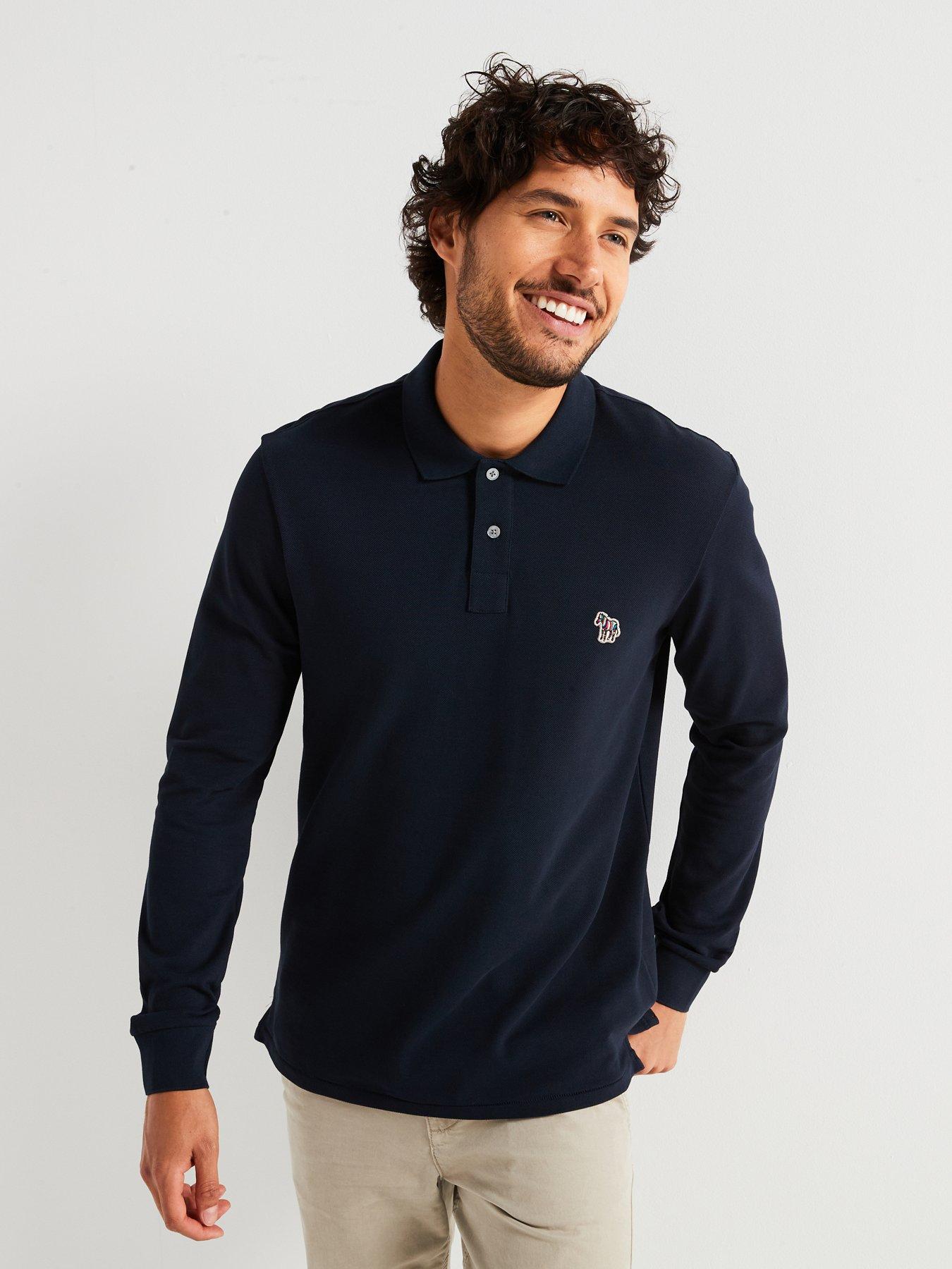 Regular Fit Zebra Long Sleeve Polo Shirt Navy