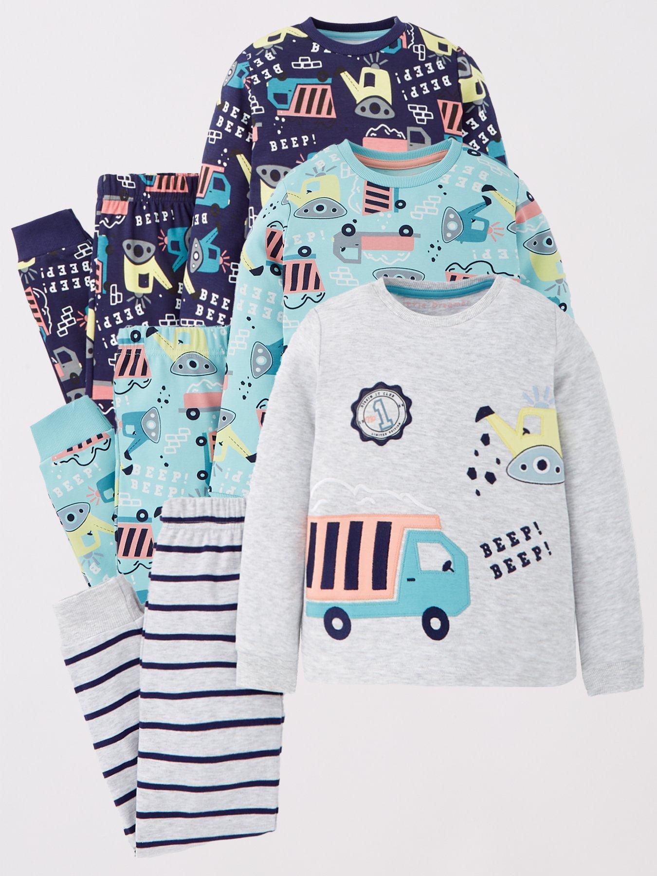 undefined Boys 3 Pack Construction Long Sleeve Pyjama - Multi