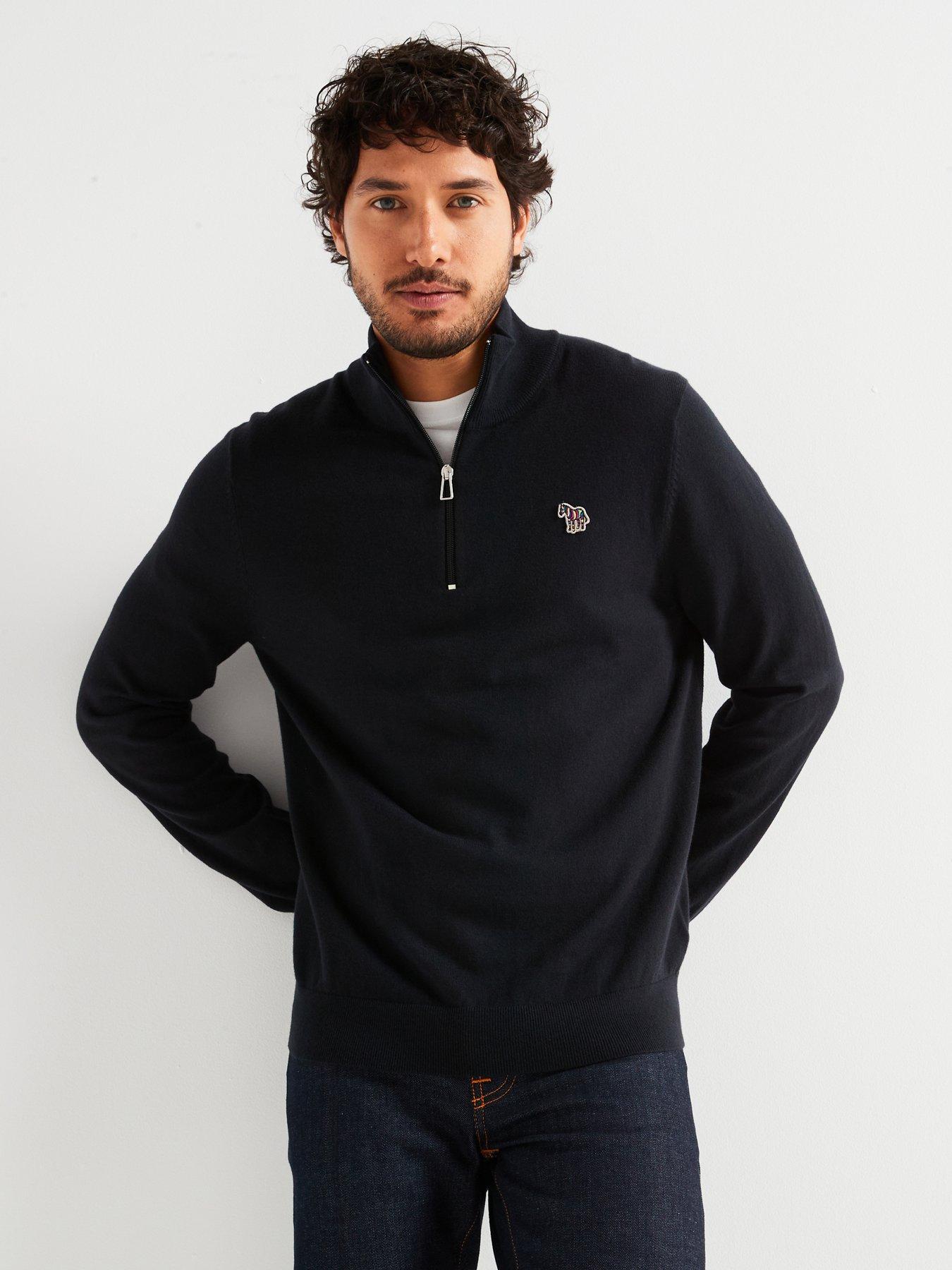 undefined Regular Fit Zebra Half Zip Knitted Jumper - Black