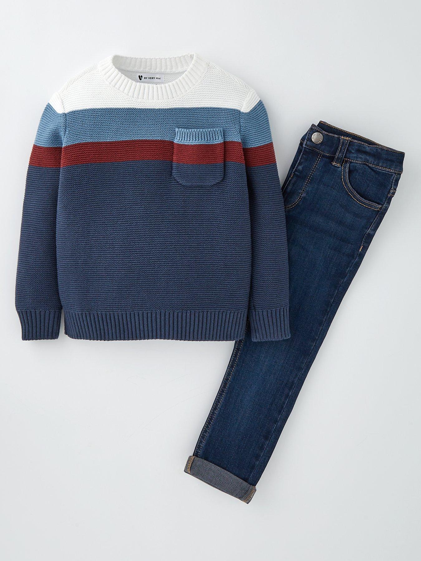 undefined Boys Knit Jumper And Jean Set - Multi