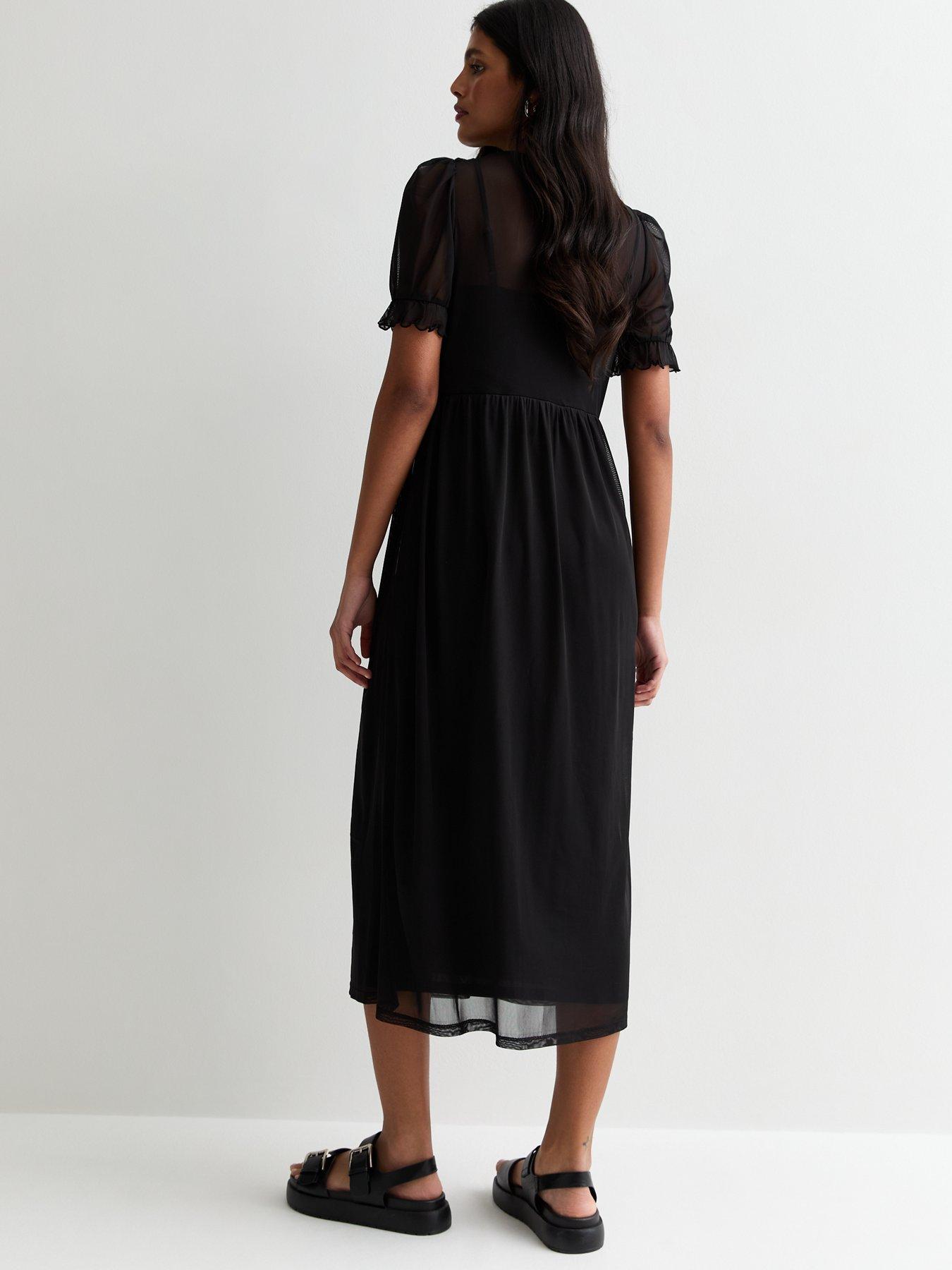 New Look Black Mesh Midi Smock Dress | Very