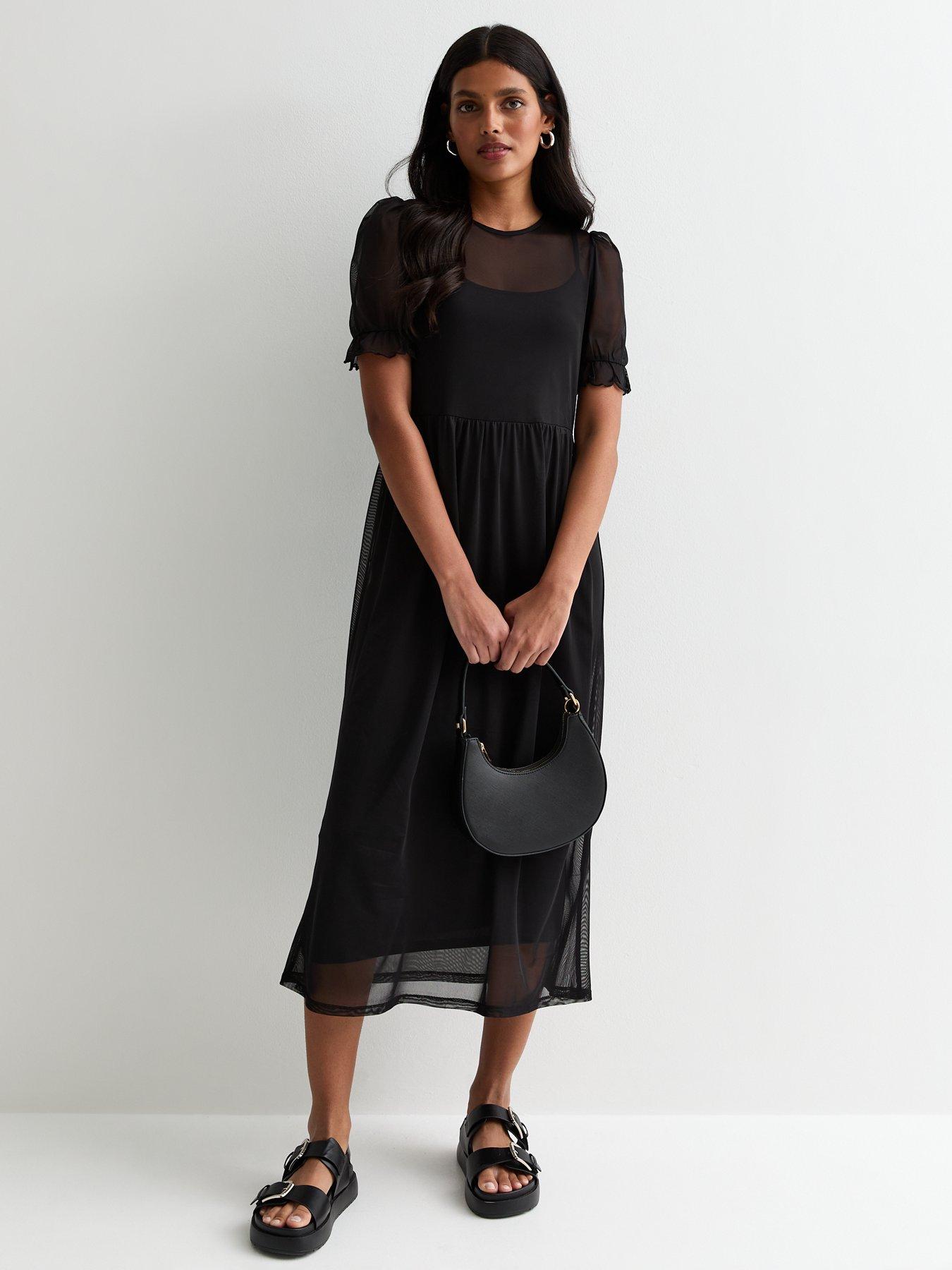New Look Black Mesh Midi Smock Dress | Very