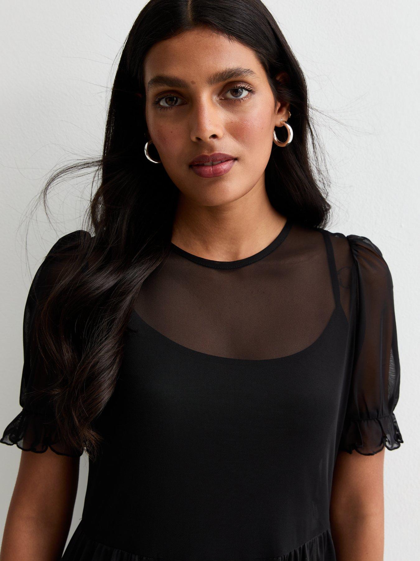 New Look Black Mesh Midi Smock Dress | Very