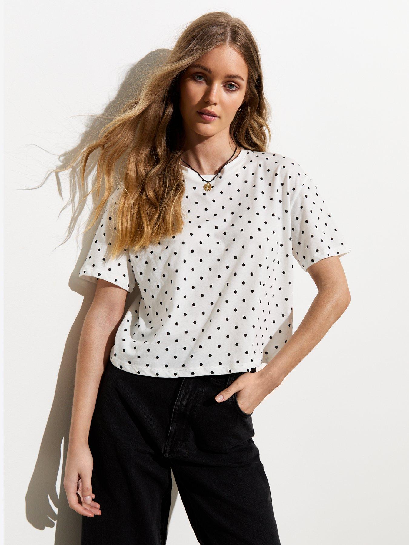 new look white polka dot boxy cotton t-shirt