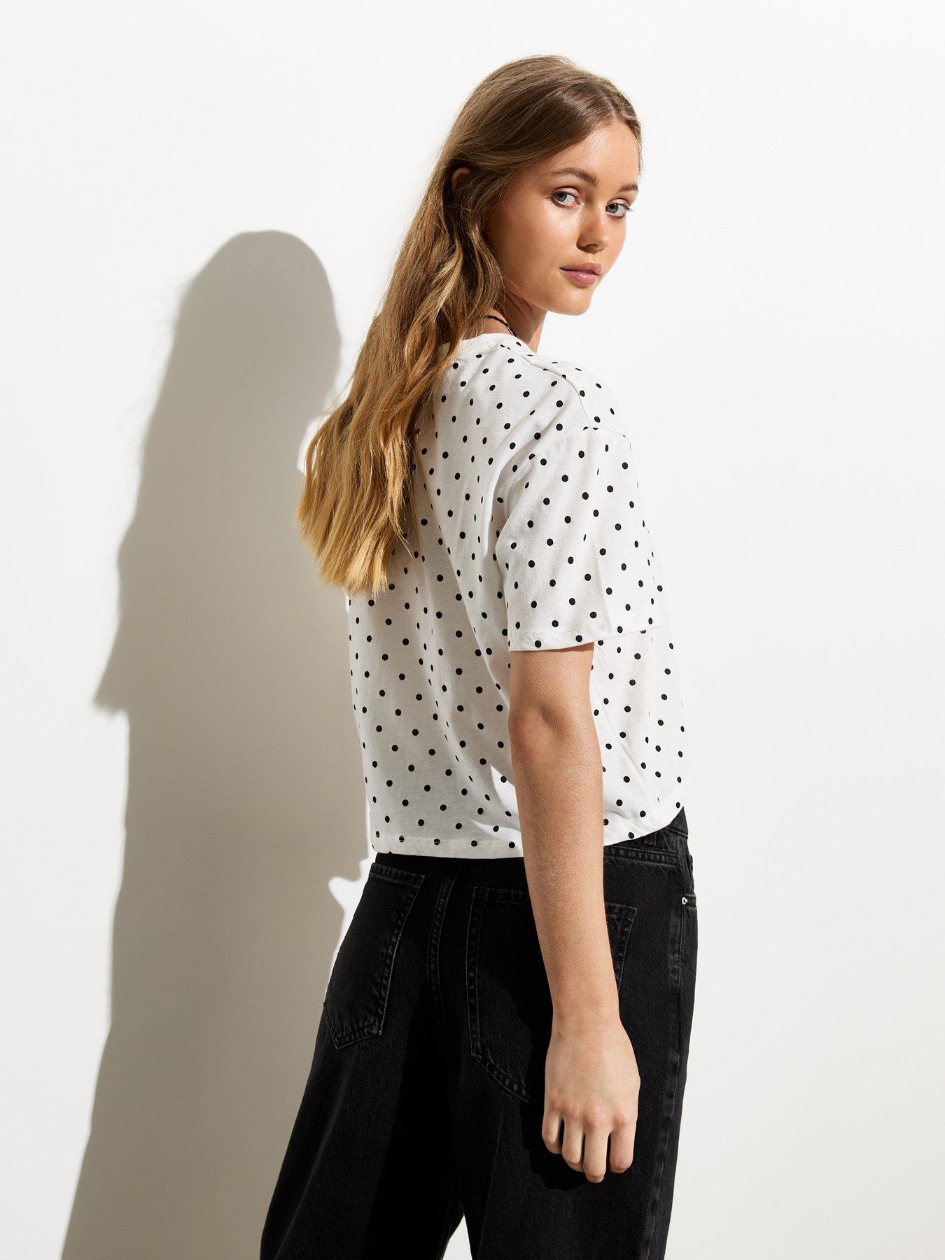 New Look White Polka Dot Boxy Cotton T-shirt | Very.co.uk