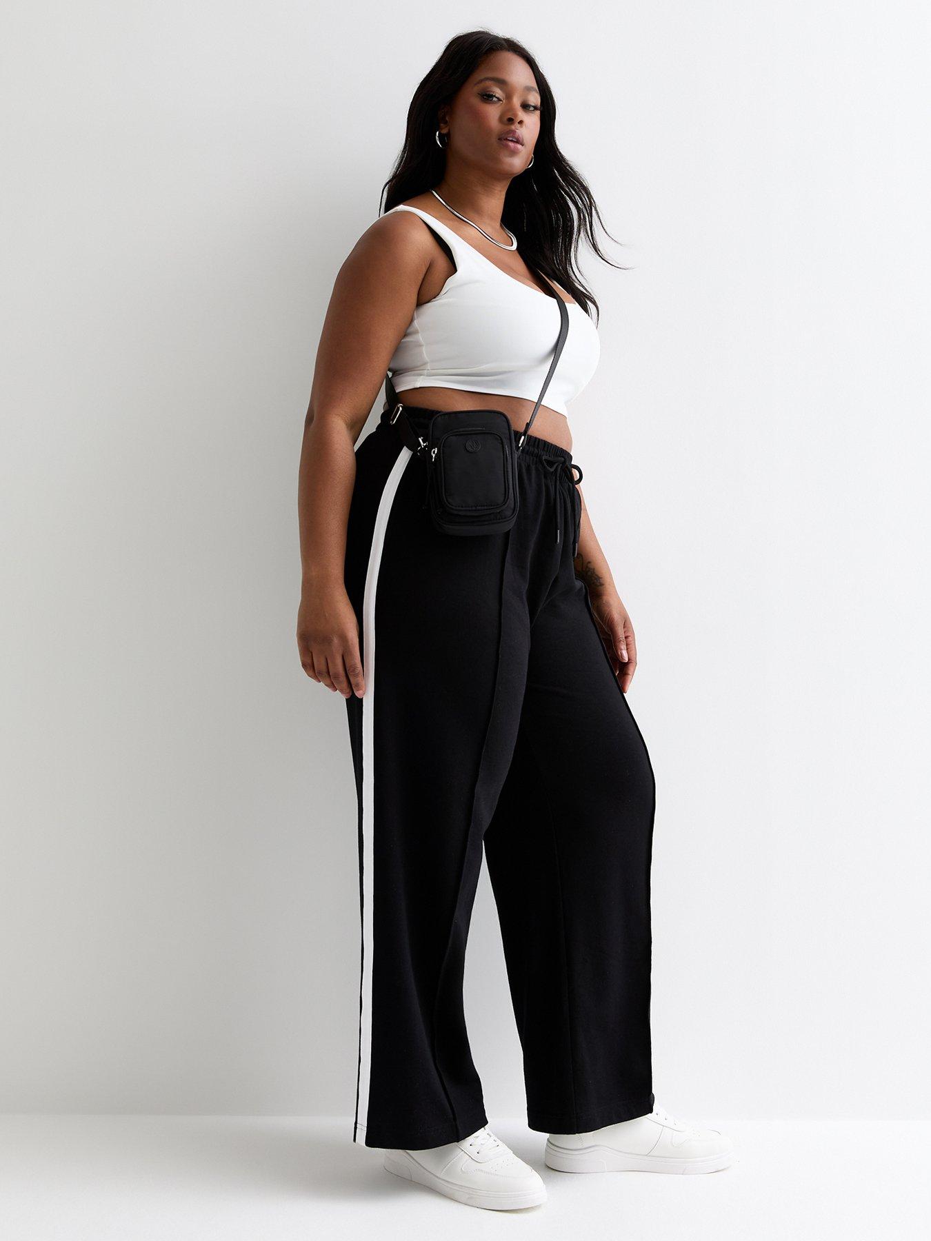 new look curves black side stripe joggers, black, size 32, women