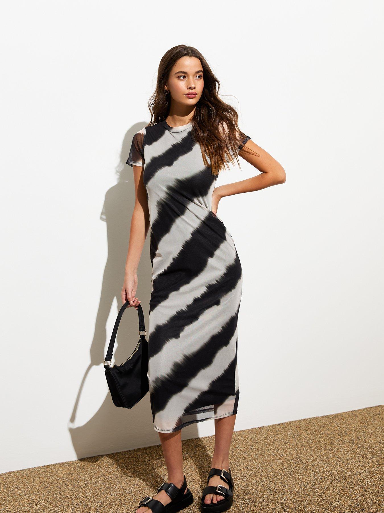 New Look Black Ombre Stripe Short sleeve Bodycon Midi Dress Very