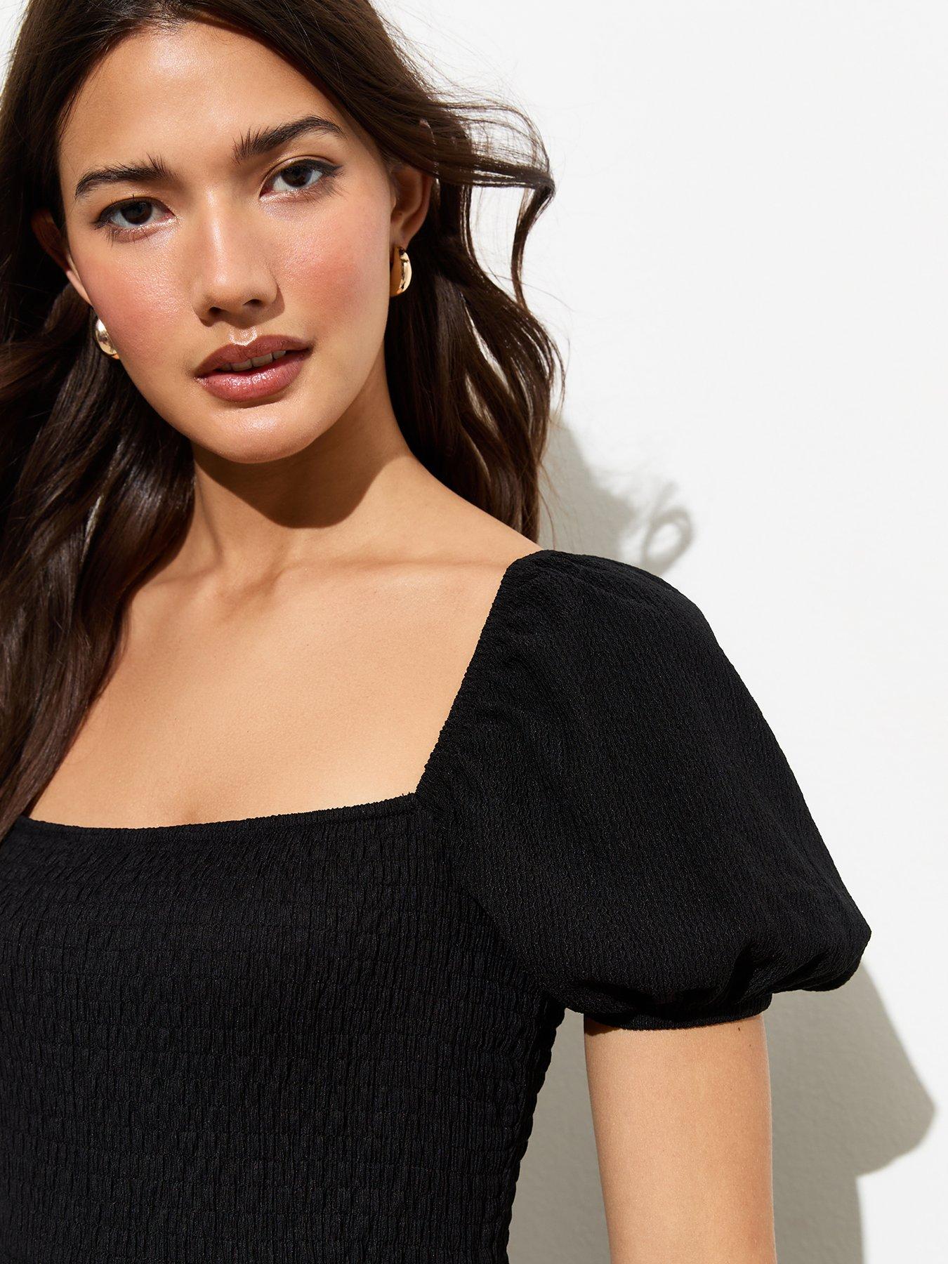New Look Black Smocked Short-sleeve Midi Dress | Very