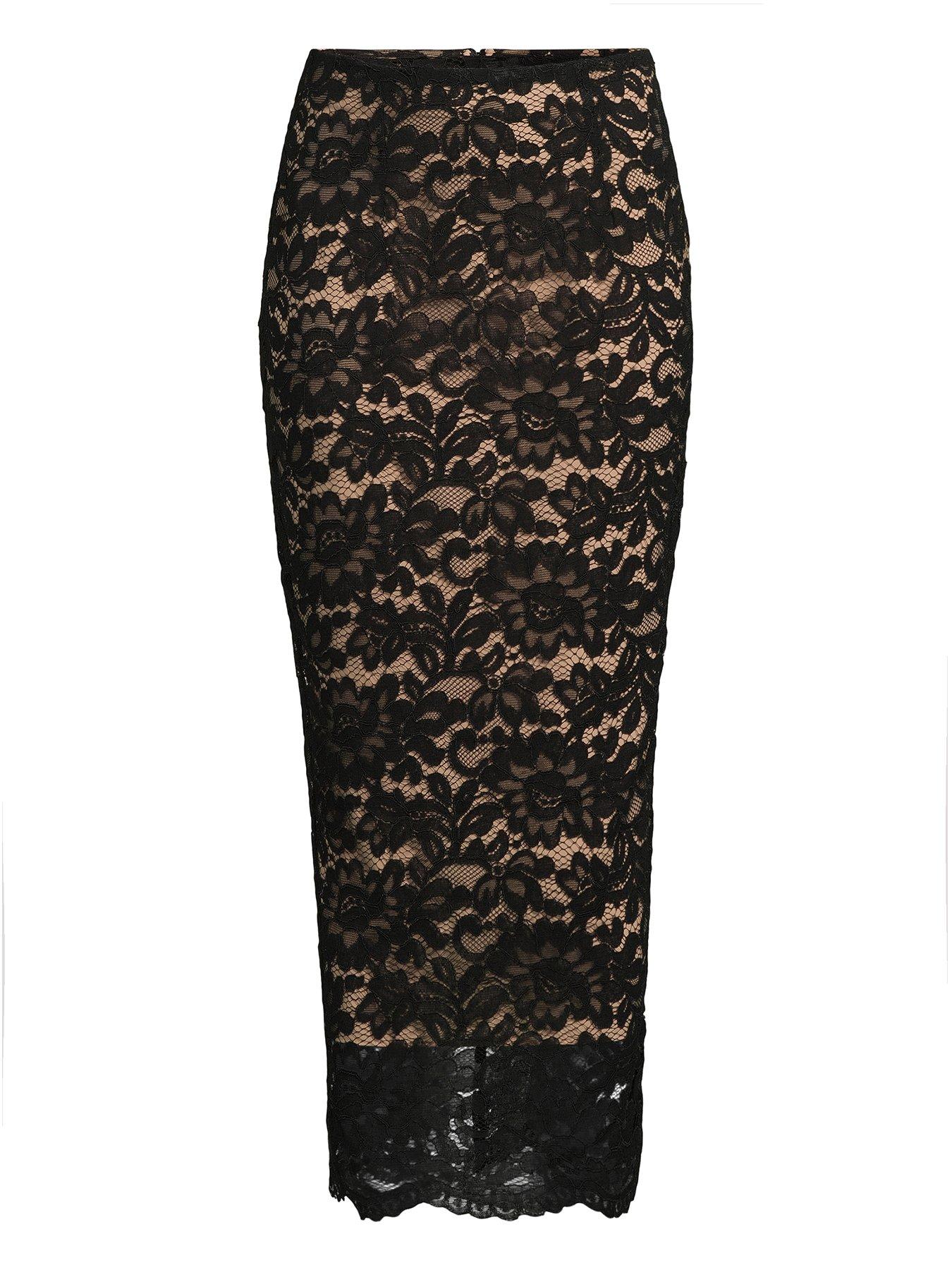 Image 3 of 3 of Michelle Keegan Lace Midaxi Skirt - Black