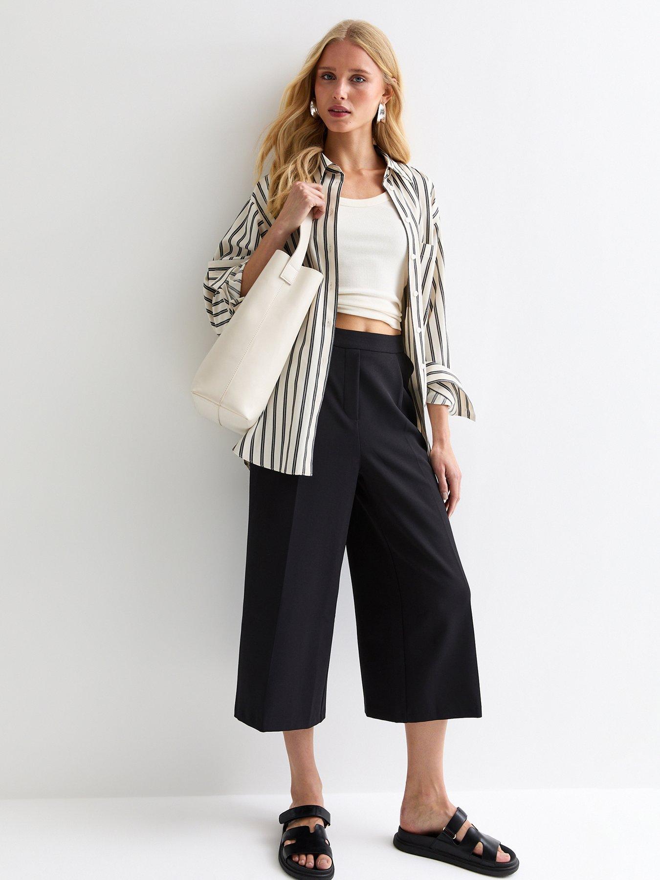 New Look Black Pleated Wide-Leg Culottes