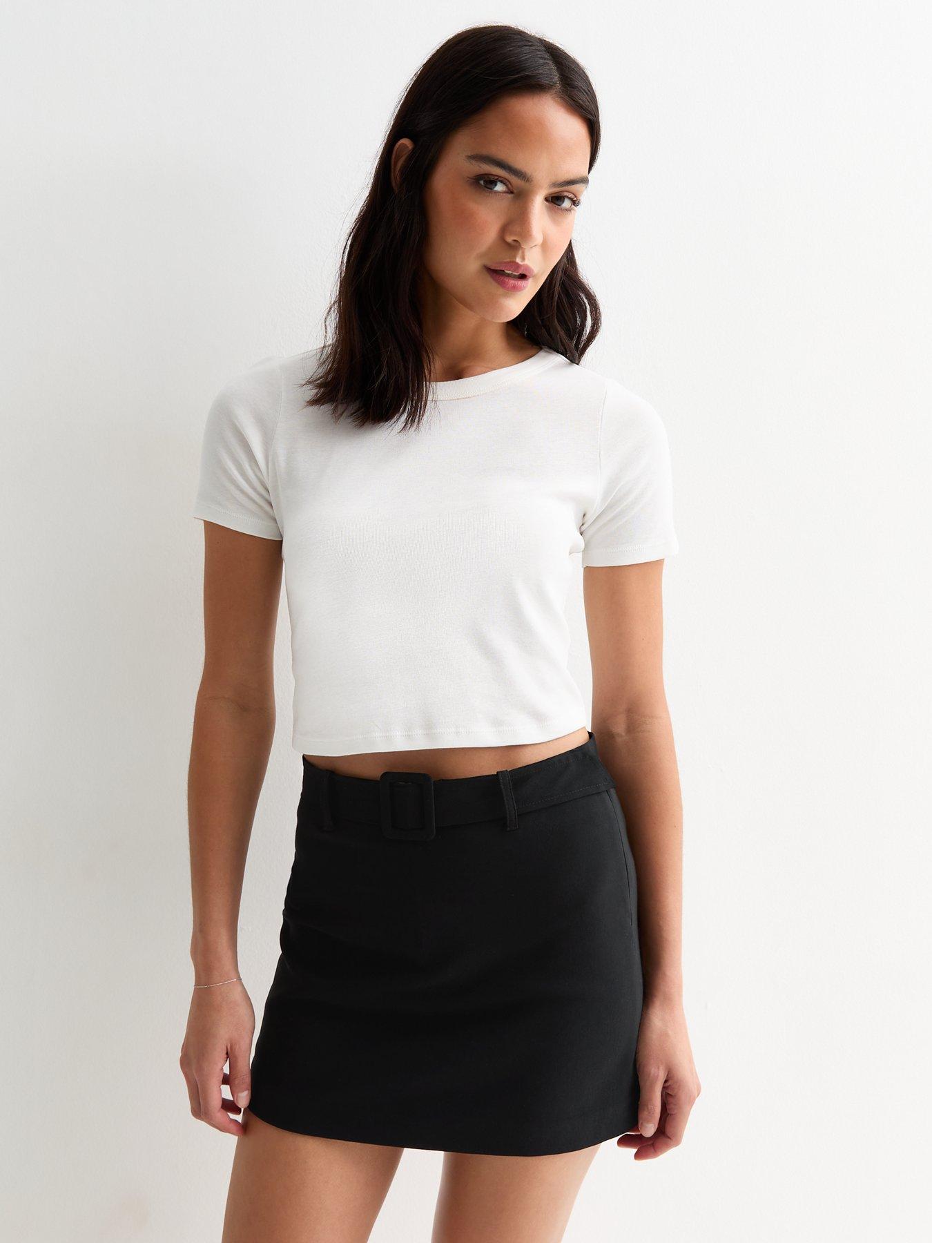 new look black belted mini skort, black, size 14, women