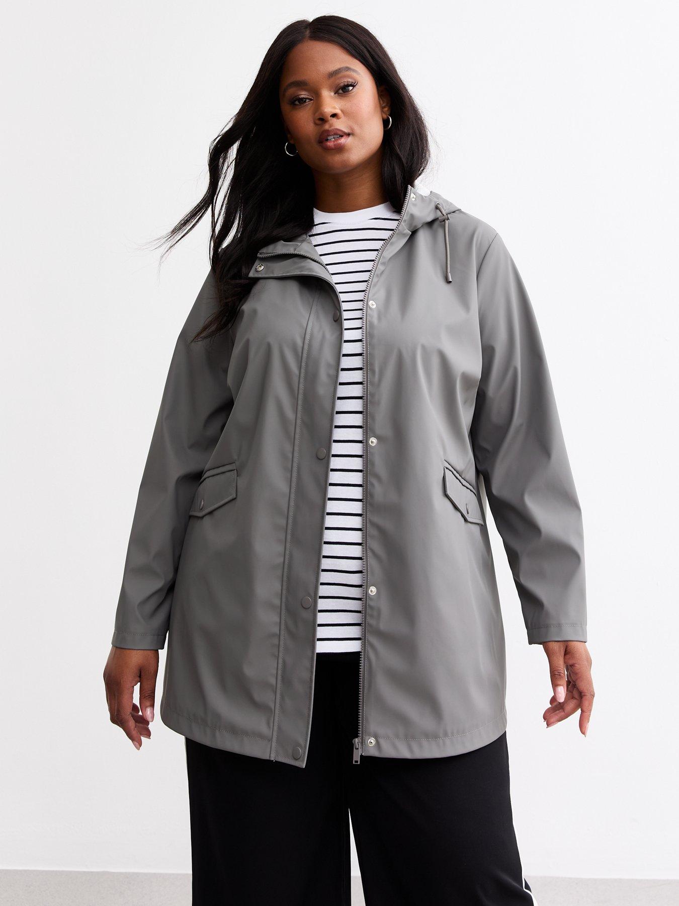 New Look Curves Hooded Rain Coat Dark Khaki Very