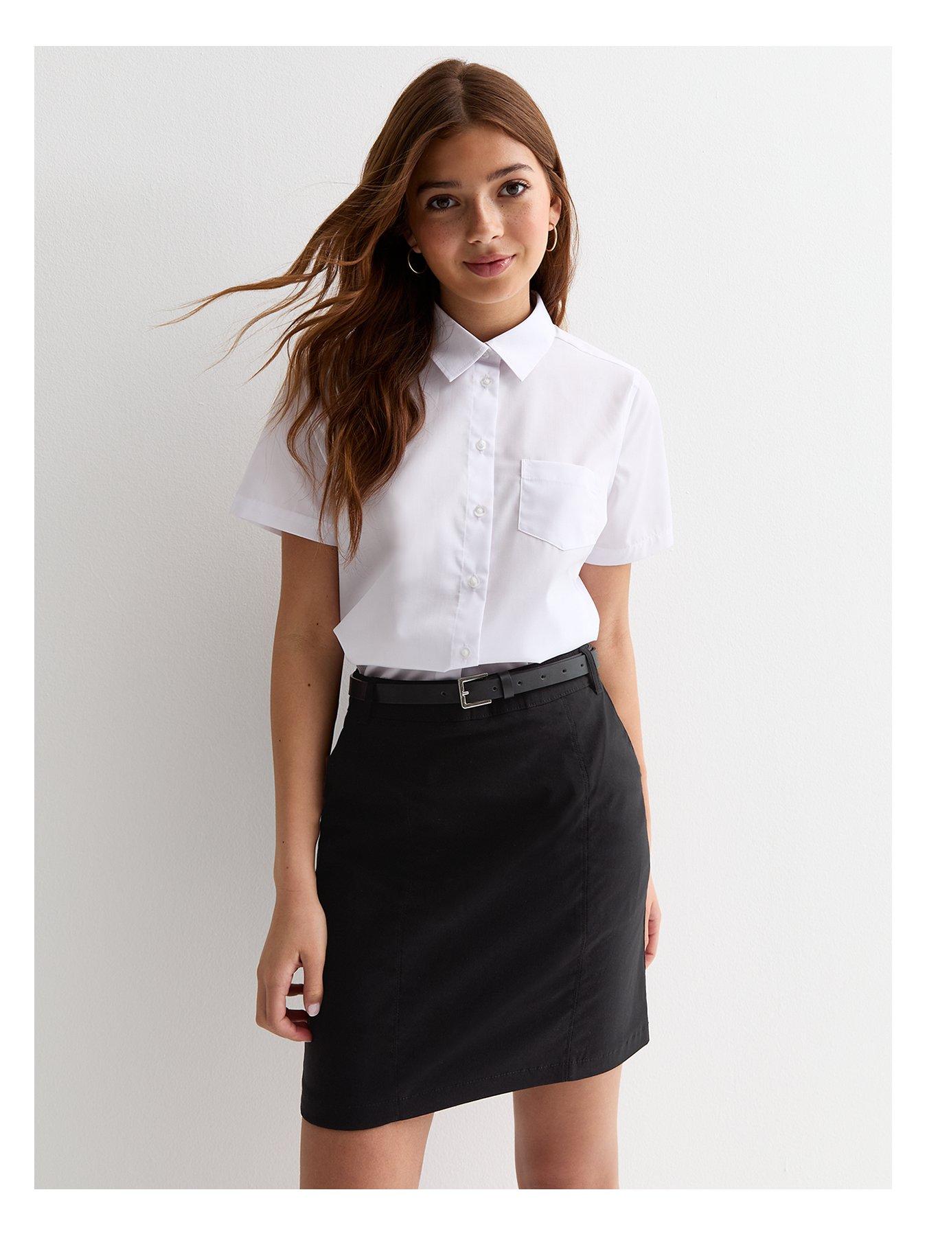 undefined Girls Black Belted Stretch School Skirt
