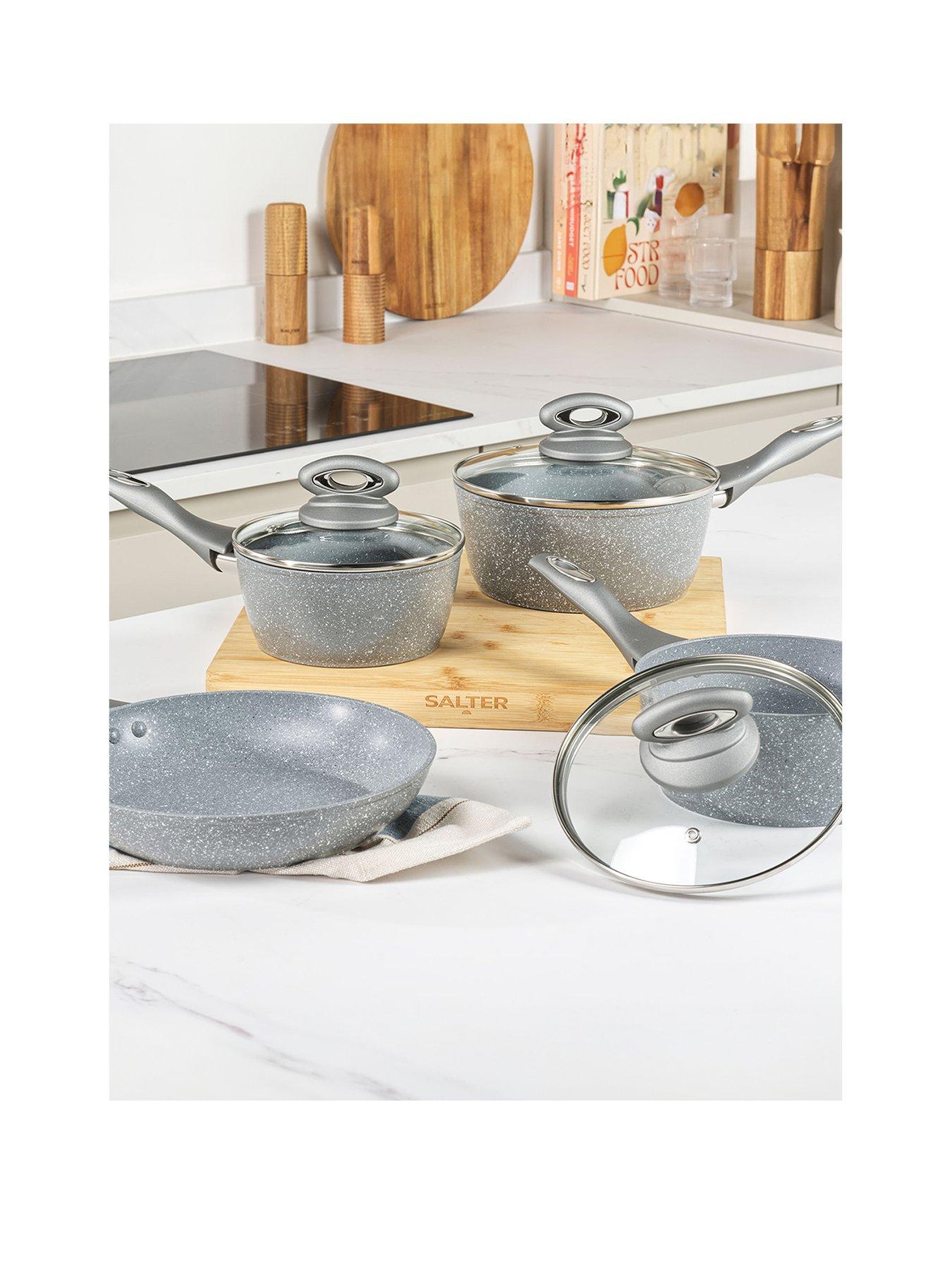 Image 1 of 6 of Salter Marblestone 4-Piece Pan Set - Grey