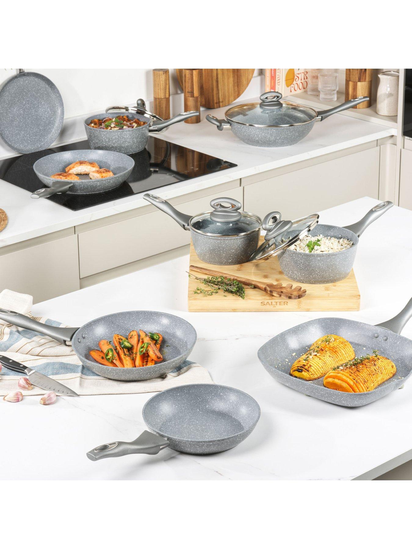 Image 3 of 6 of Salter Marblestone 4-Piece Pan Set - Grey