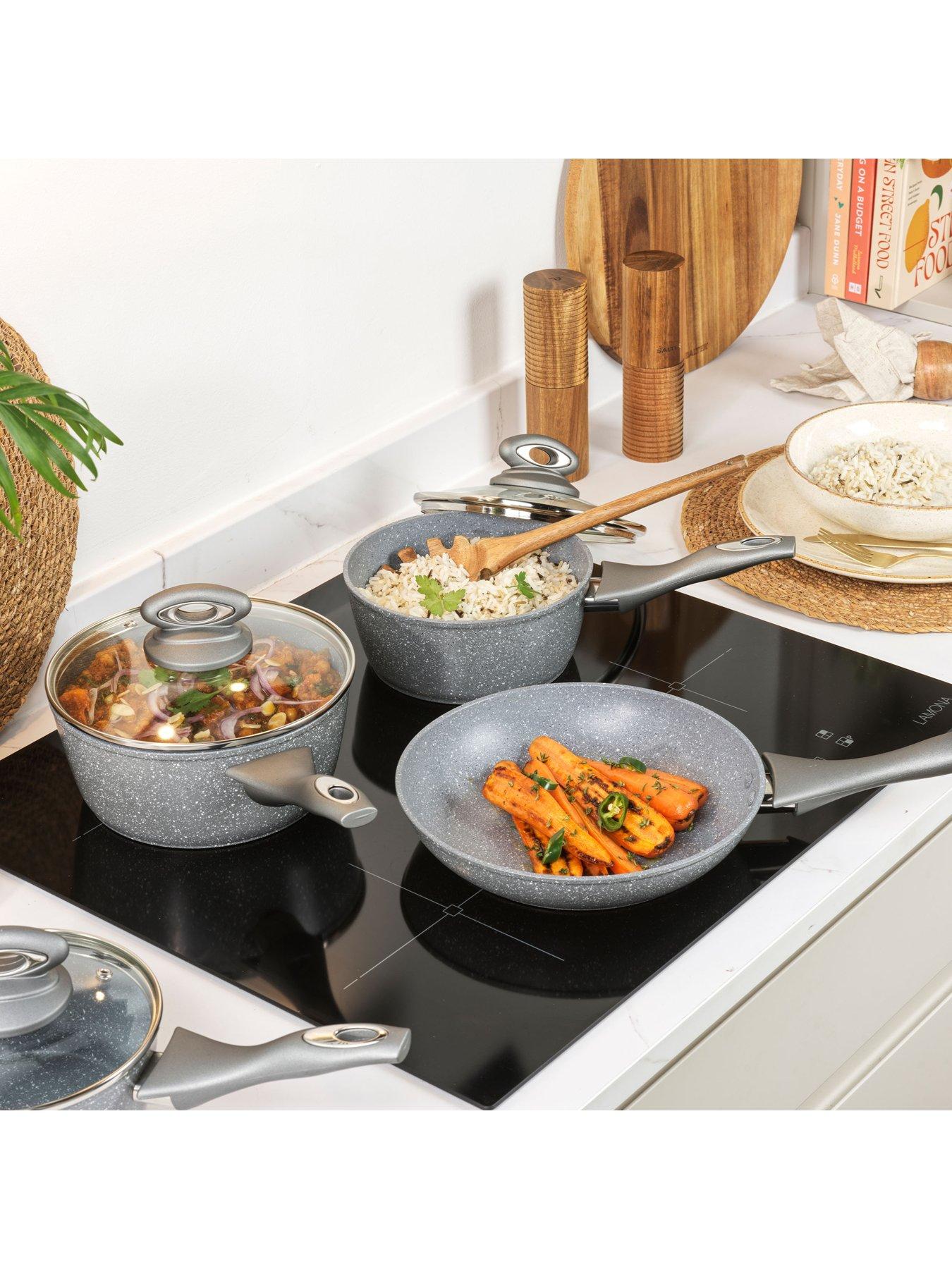Image 4 of 6 of Salter Marblestone 4-Piece Pan Set - Grey