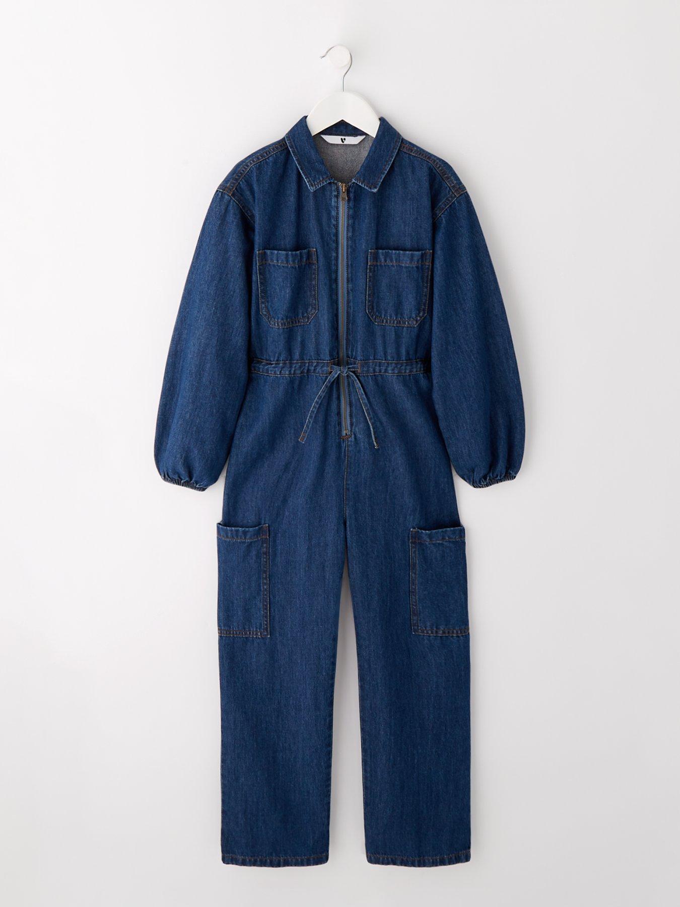 undefined Girls Long Sleeve Zip Through Denim Jumpsuit