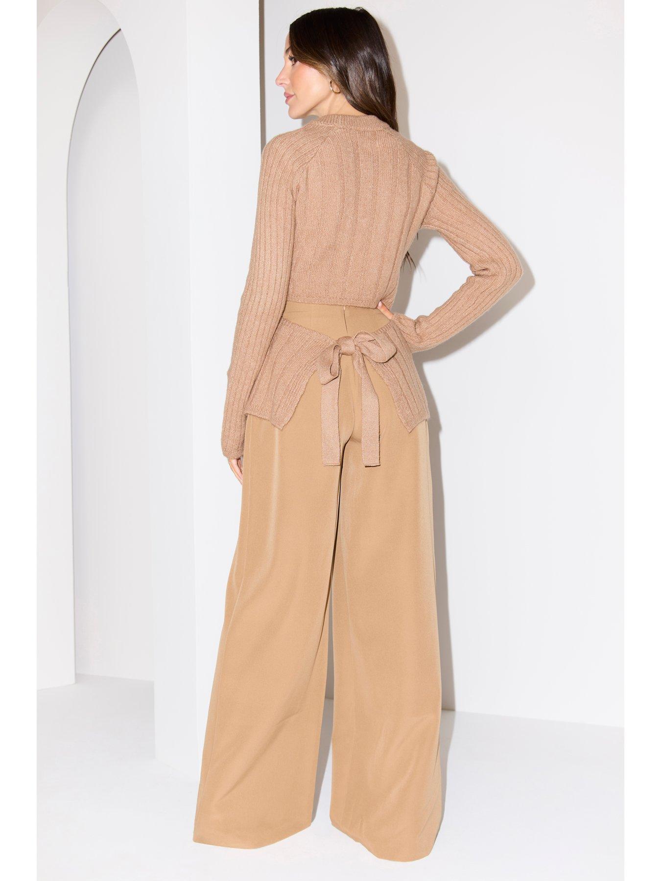 Image 2 of 4 of Michelle Keegan Tie Back Knitted Jumper - Beige