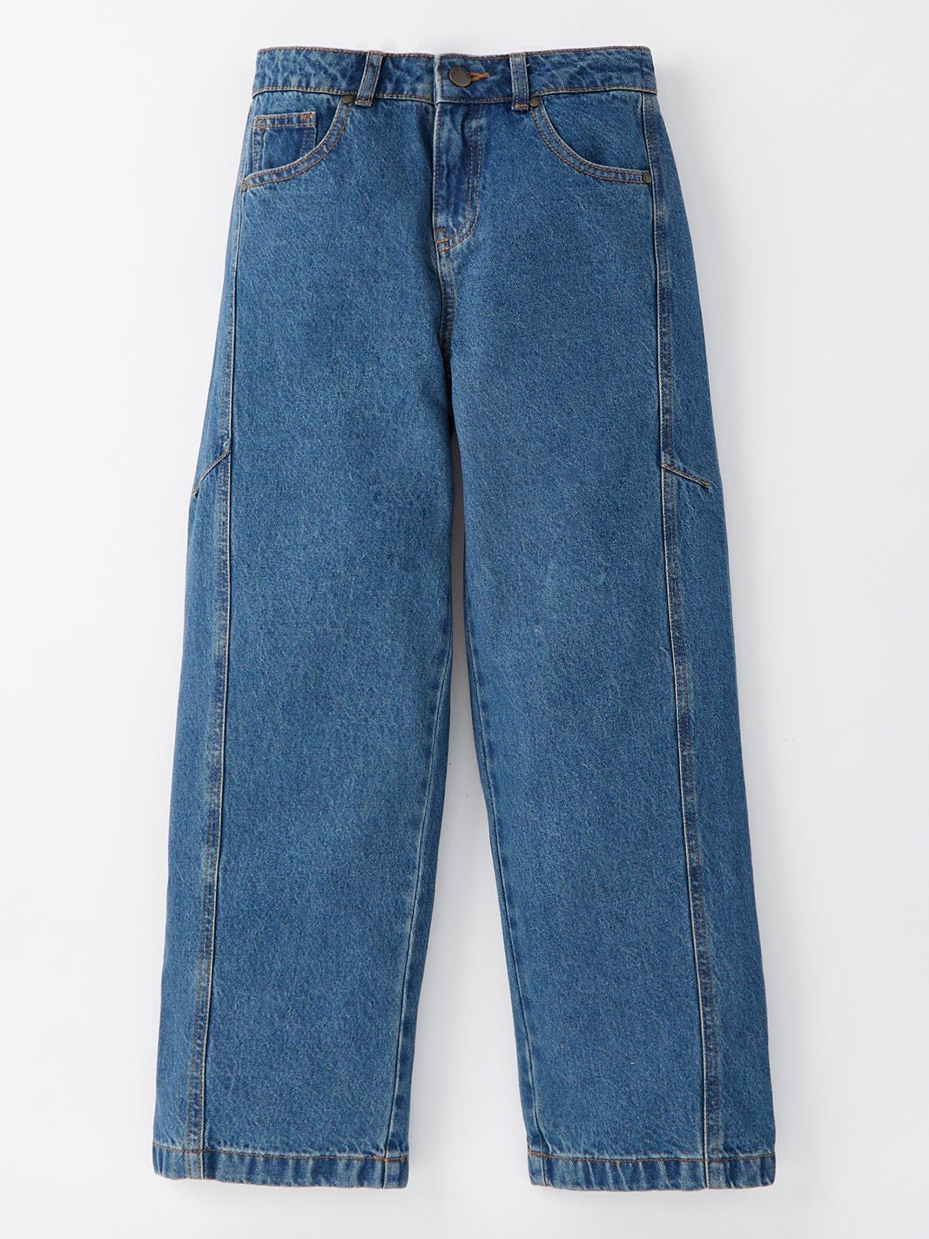 undefined Girls Forward Seam Dark Wash Barrel Leg Jean