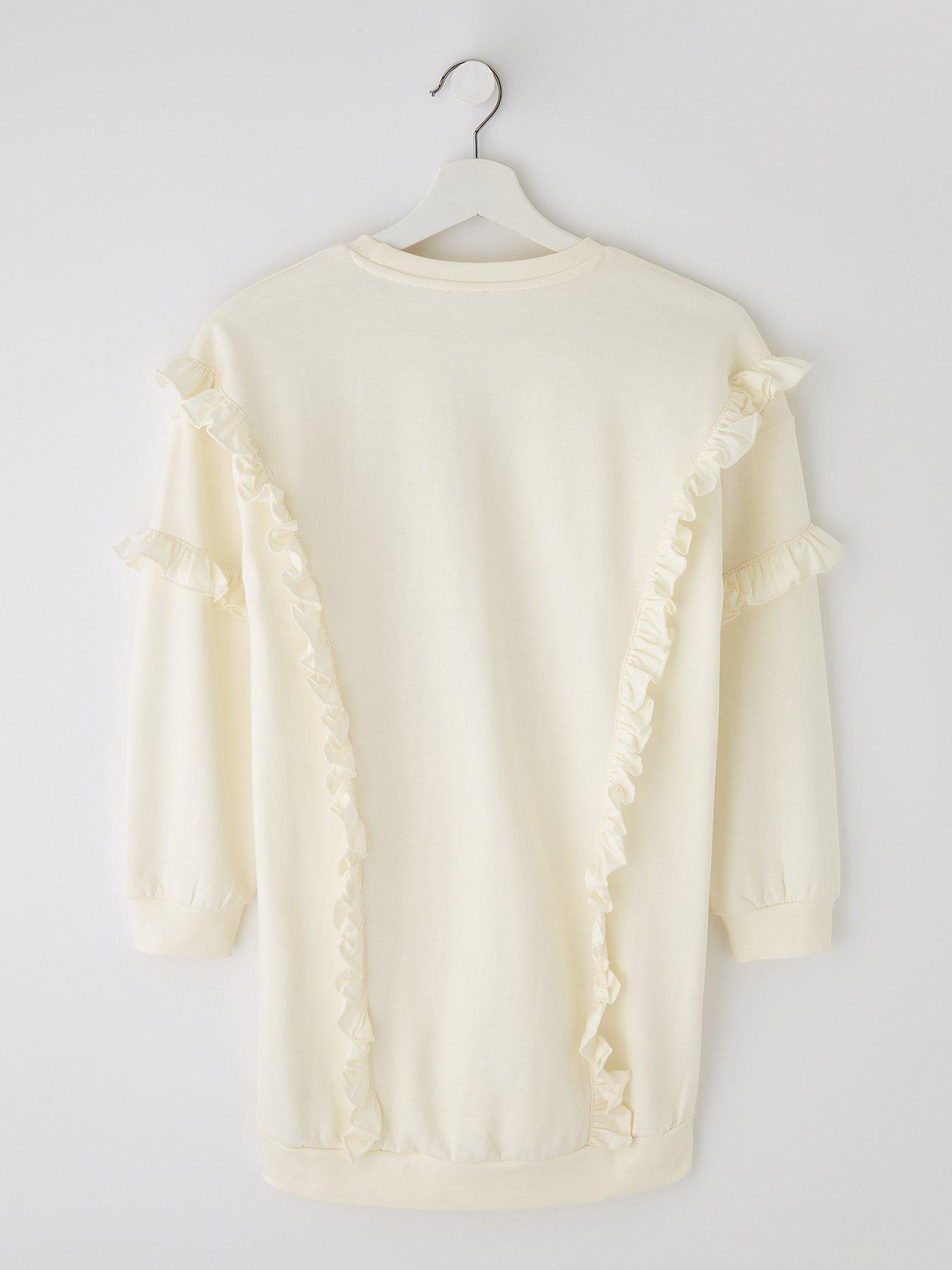 Image 2 of 4 of V by Very Girls Frill L'Amour Sweat Dress - Cream