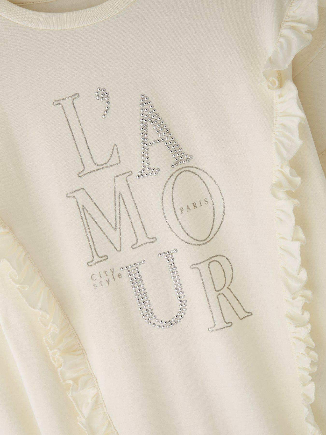 Image 3 of 4 of V by Very Girls Frill L'Amour Sweat Dress - Cream
