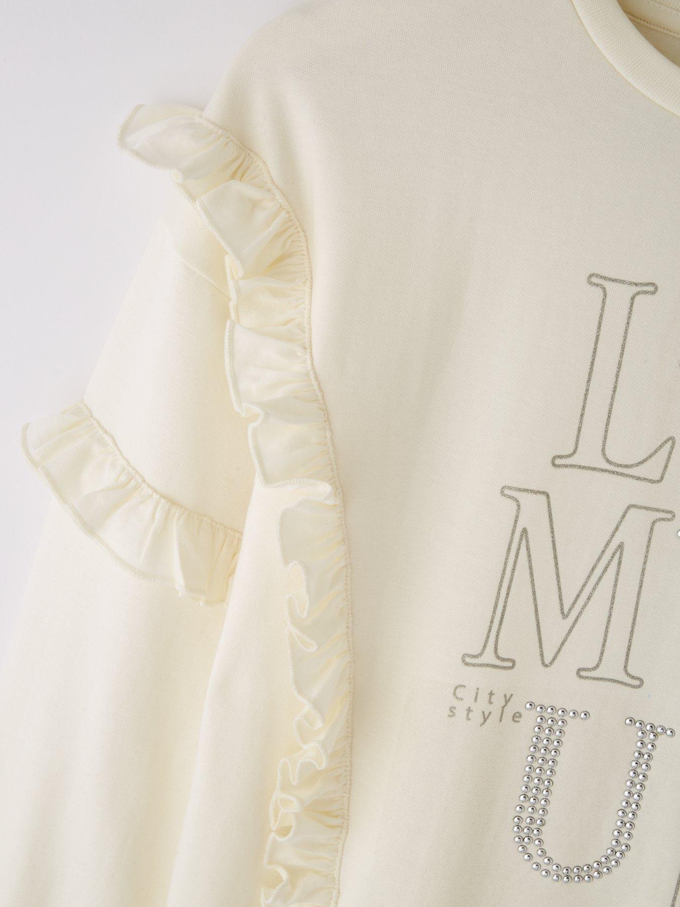Image 4 of 4 of V by Very Girls Frill L'Amour Sweat Dress - Cream