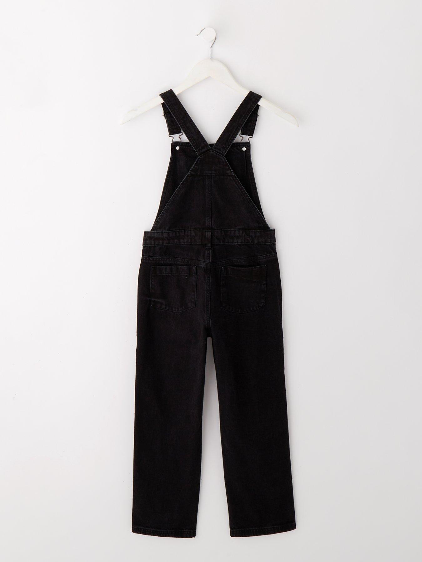 Girls black dungaree hot sale