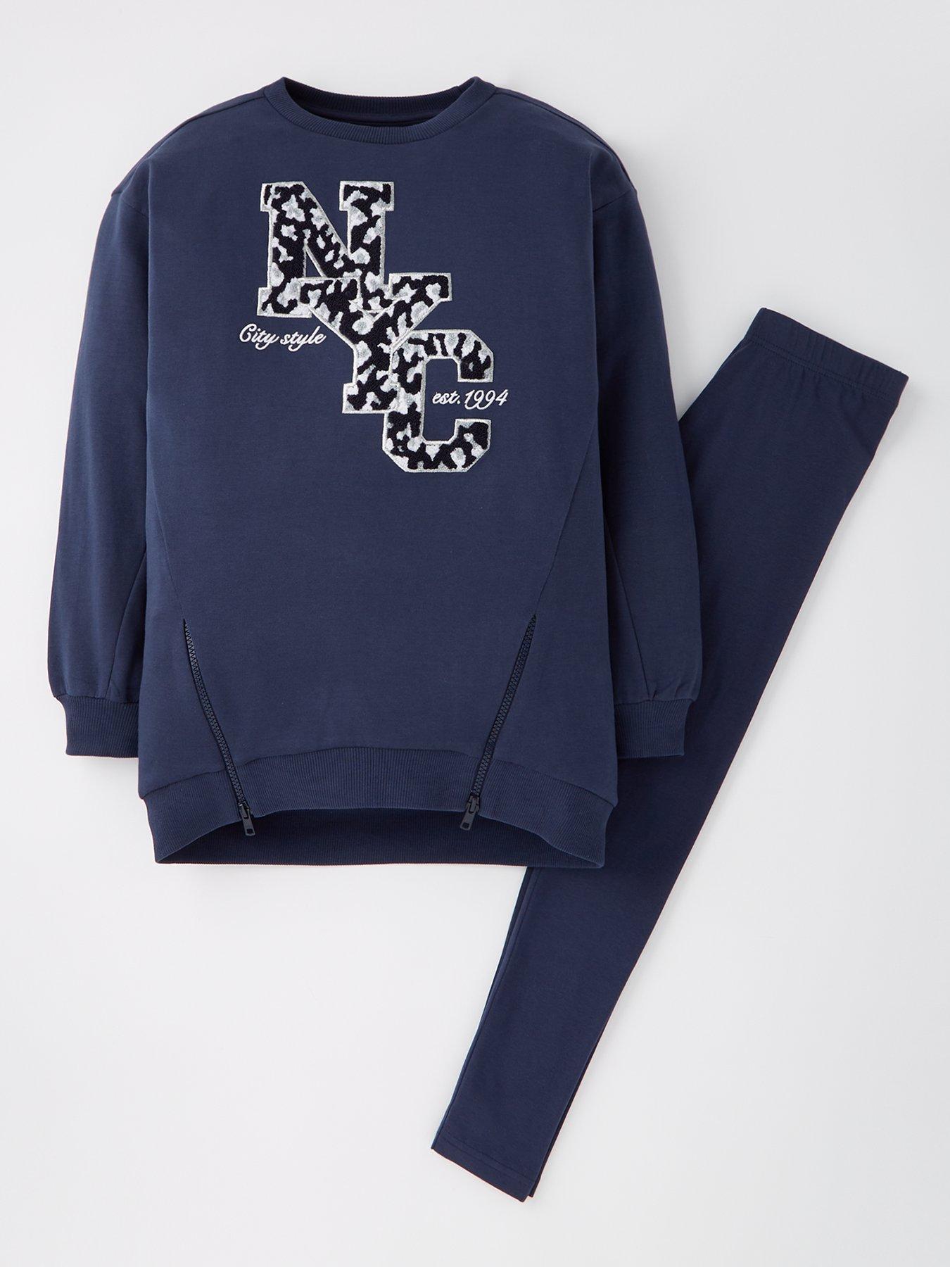 undefined Girls NYC Longline Sweat And Legging Set - Navy
