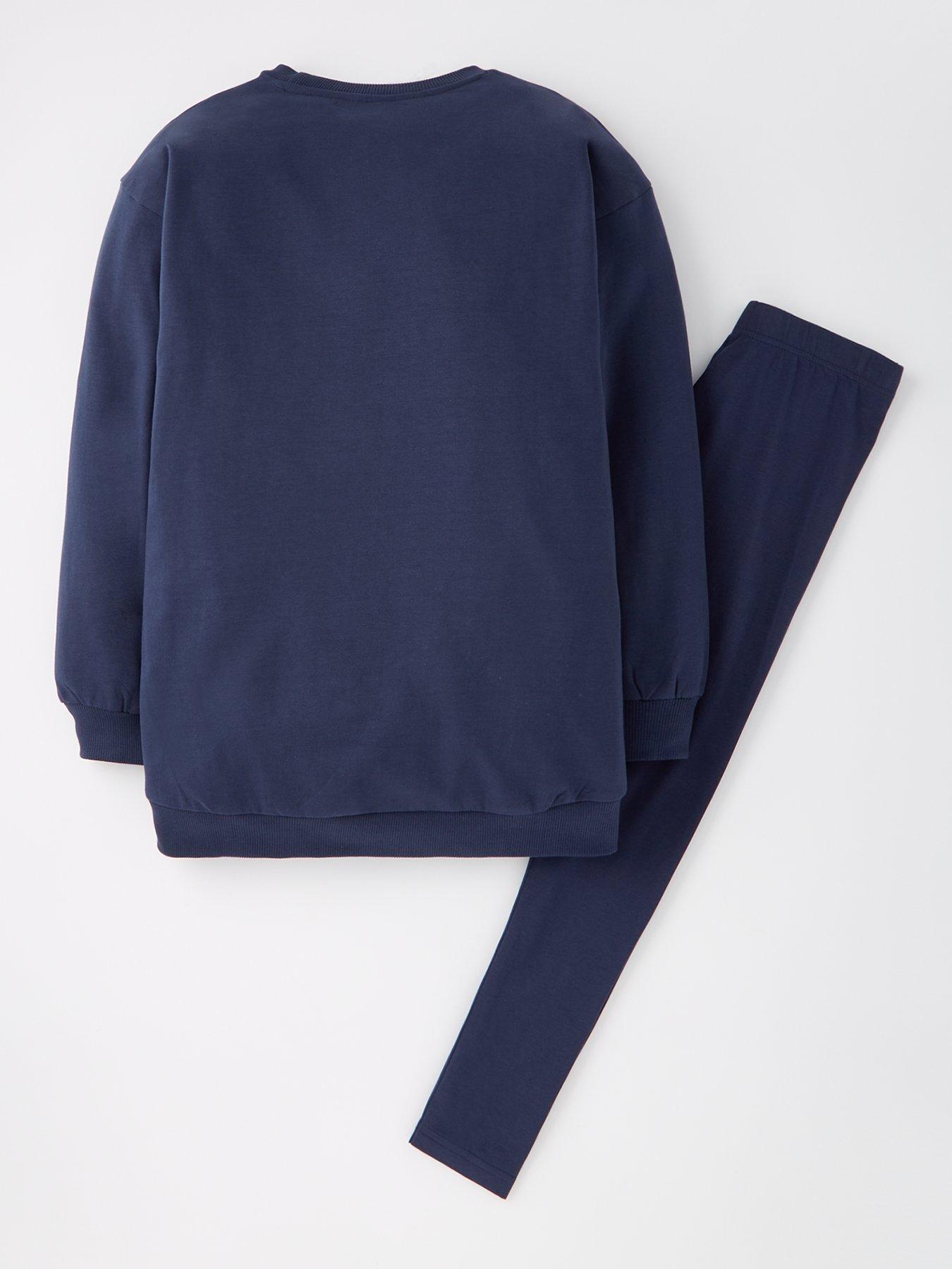Image 2 of 4 of V by Very Girls NYC Longline Sweat And Legging Set - Navy