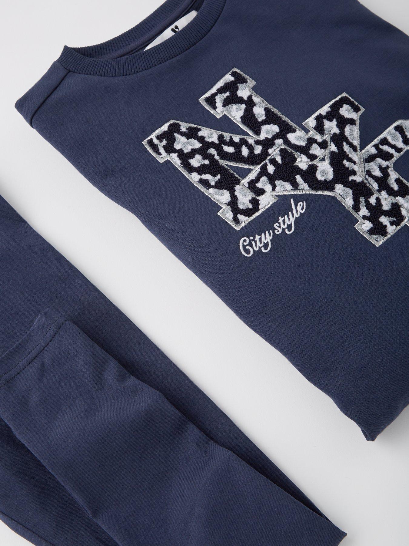 Image 4 of 4 of V by Very Girls NYC Longline Sweat And Legging Set - Navy
