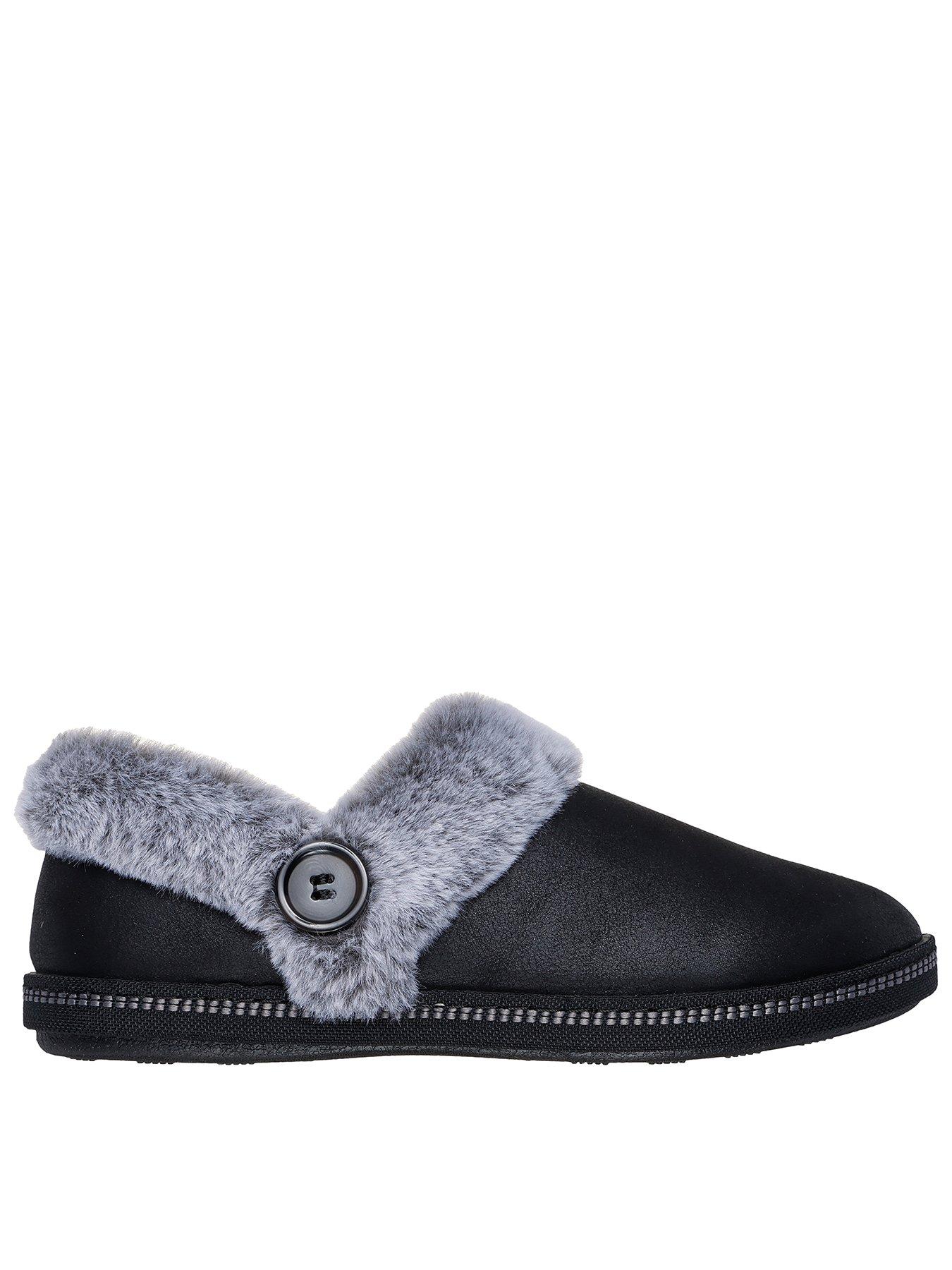 Skechers Button Open Quarter Memory Foam Slippers Black Very